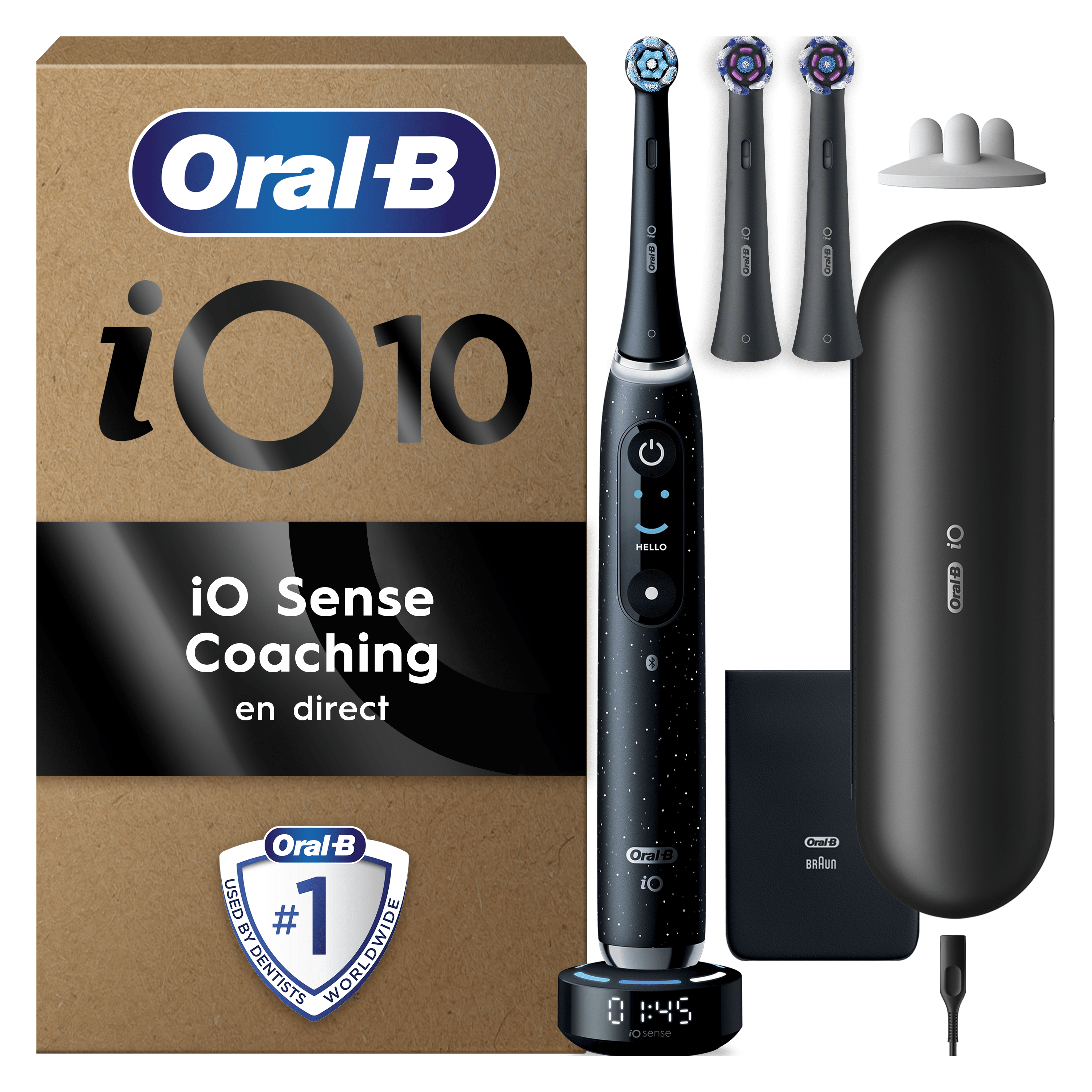 Oral-B iO 10 Édition Spéciale, Brosse À Dents Électrique Noire, 1 Brossette, 1 Étui De Voyage Chargeur