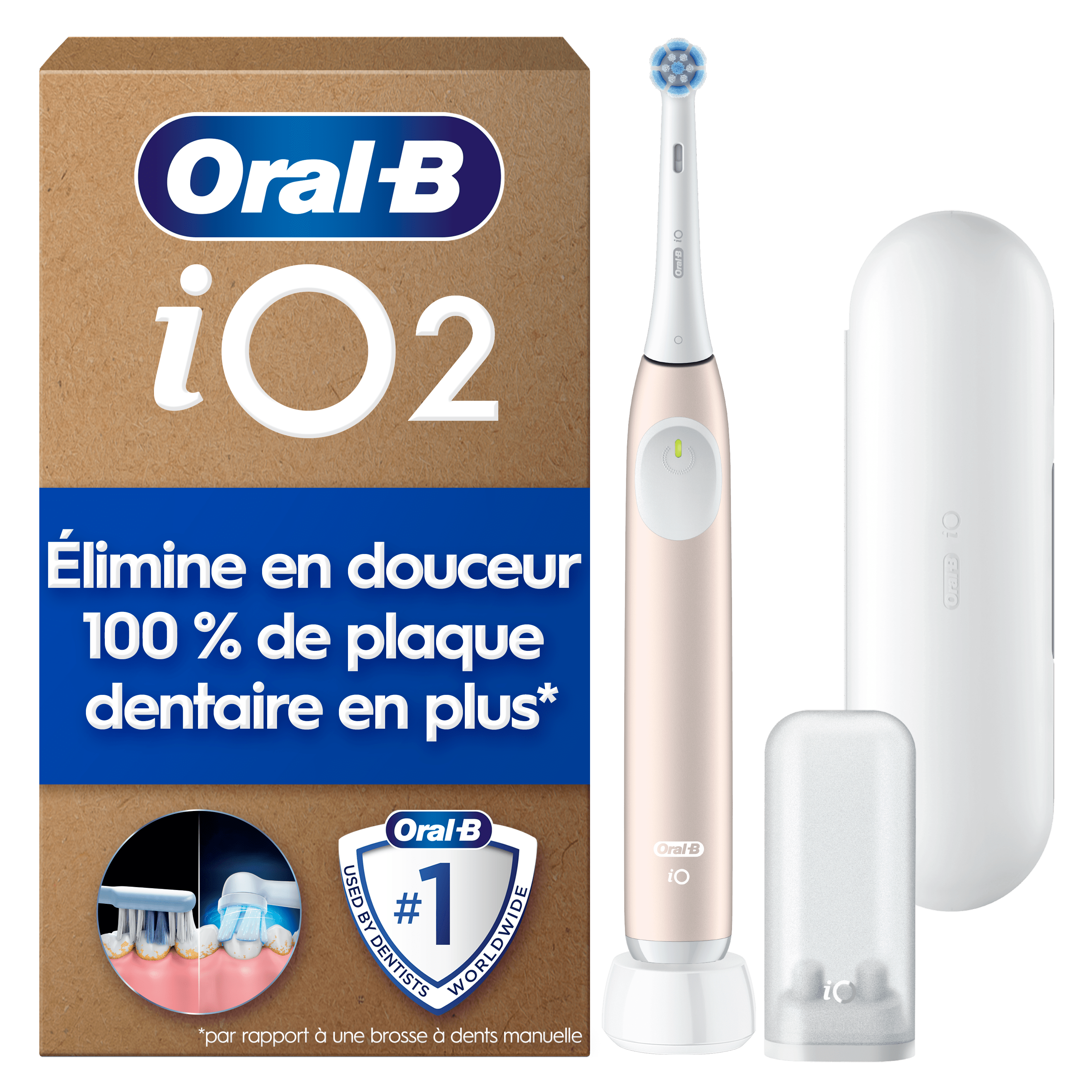 Brosse à Dents Électrique Oral-B iO2, Rose, 1 brossette, Étui de Voyage