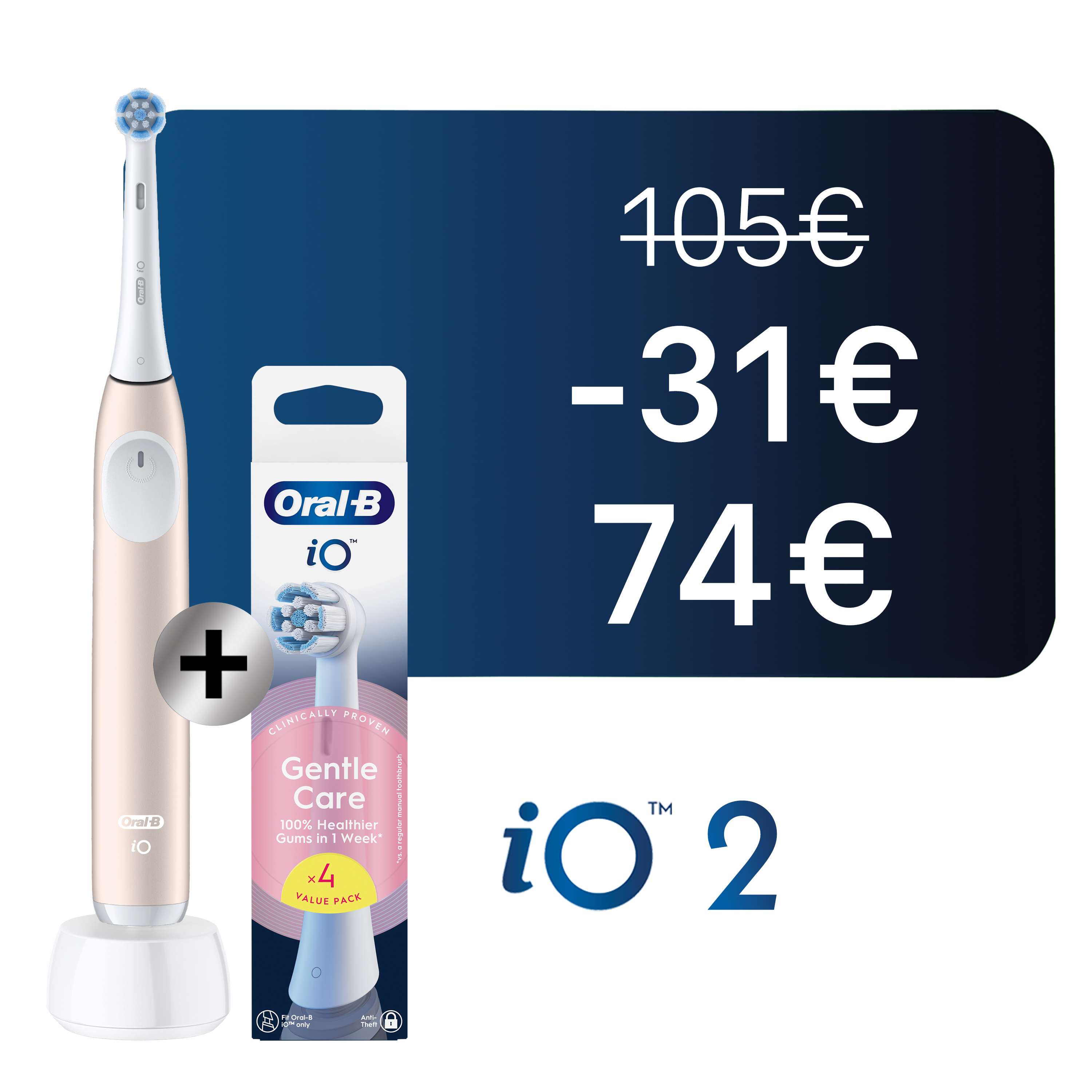 Oral-B iO2 Brosse À Dents Électrique Rose Clair avec 4 Brossettes