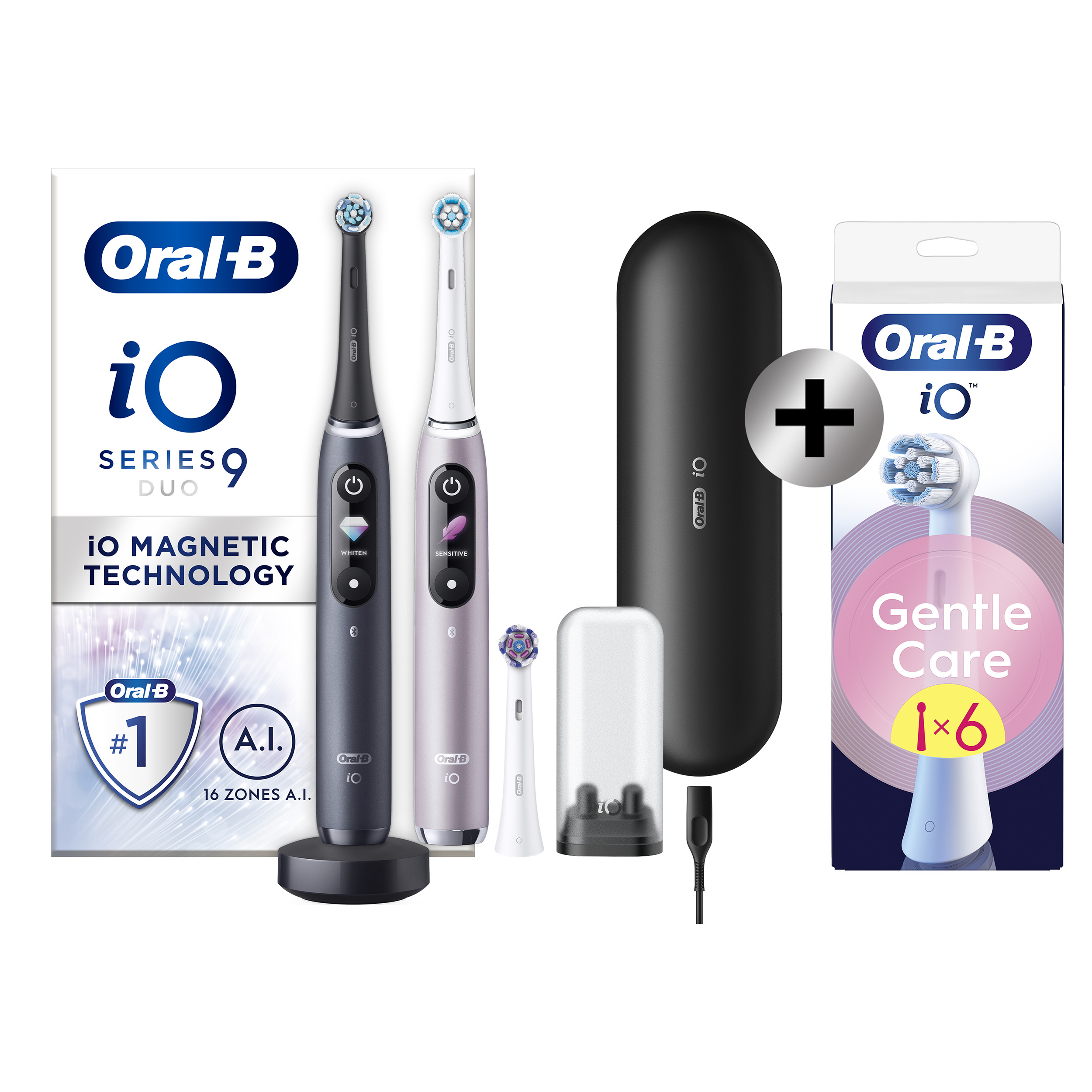 Oral-B iO 9 Pack 2 brosses à dents électriques avec 3 brossettes + 6 brossettes