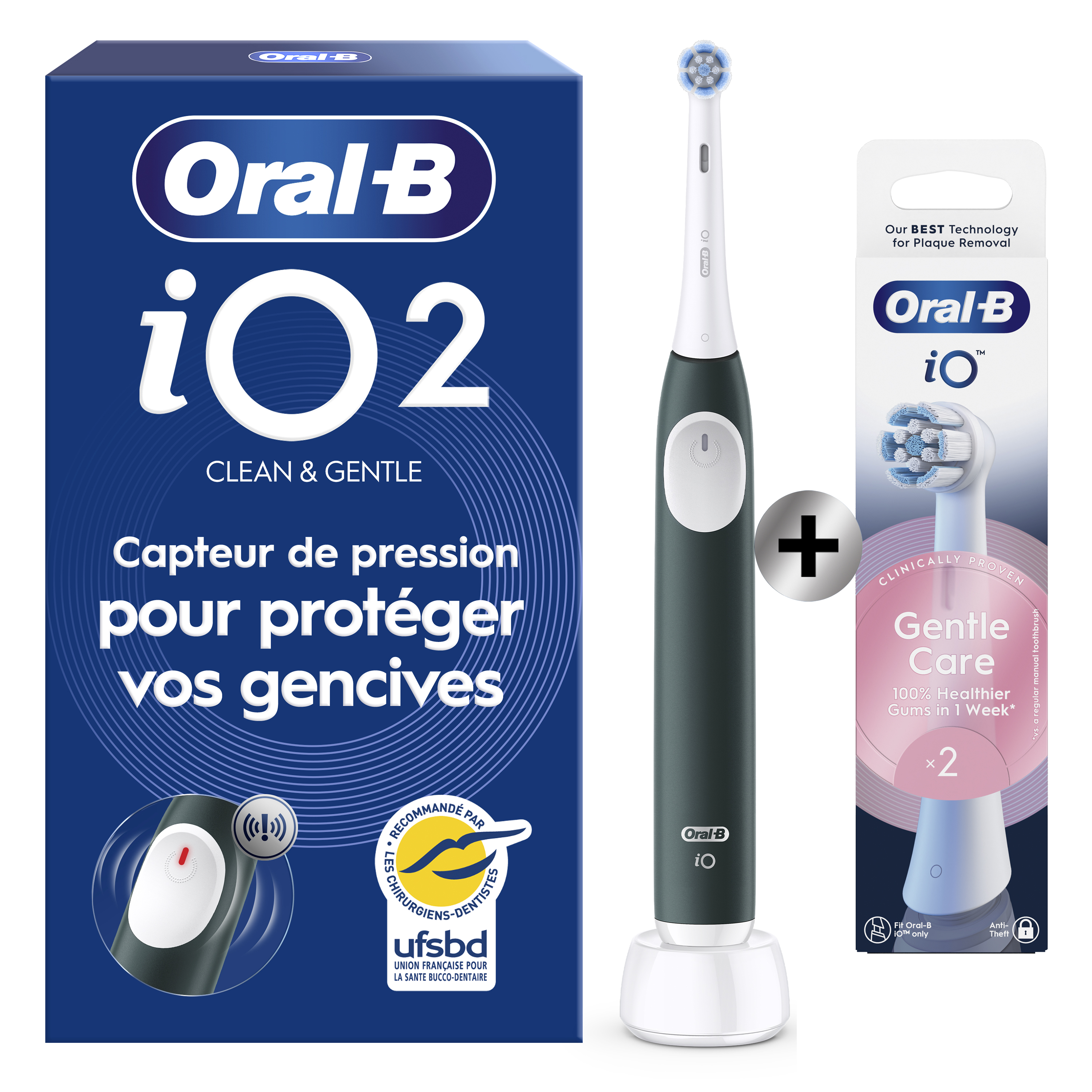 Oral-B iO2 Brosse À Dents Électrique Vert Forêt Avec Brossette + 2 Brossettes: retailer-supplied image