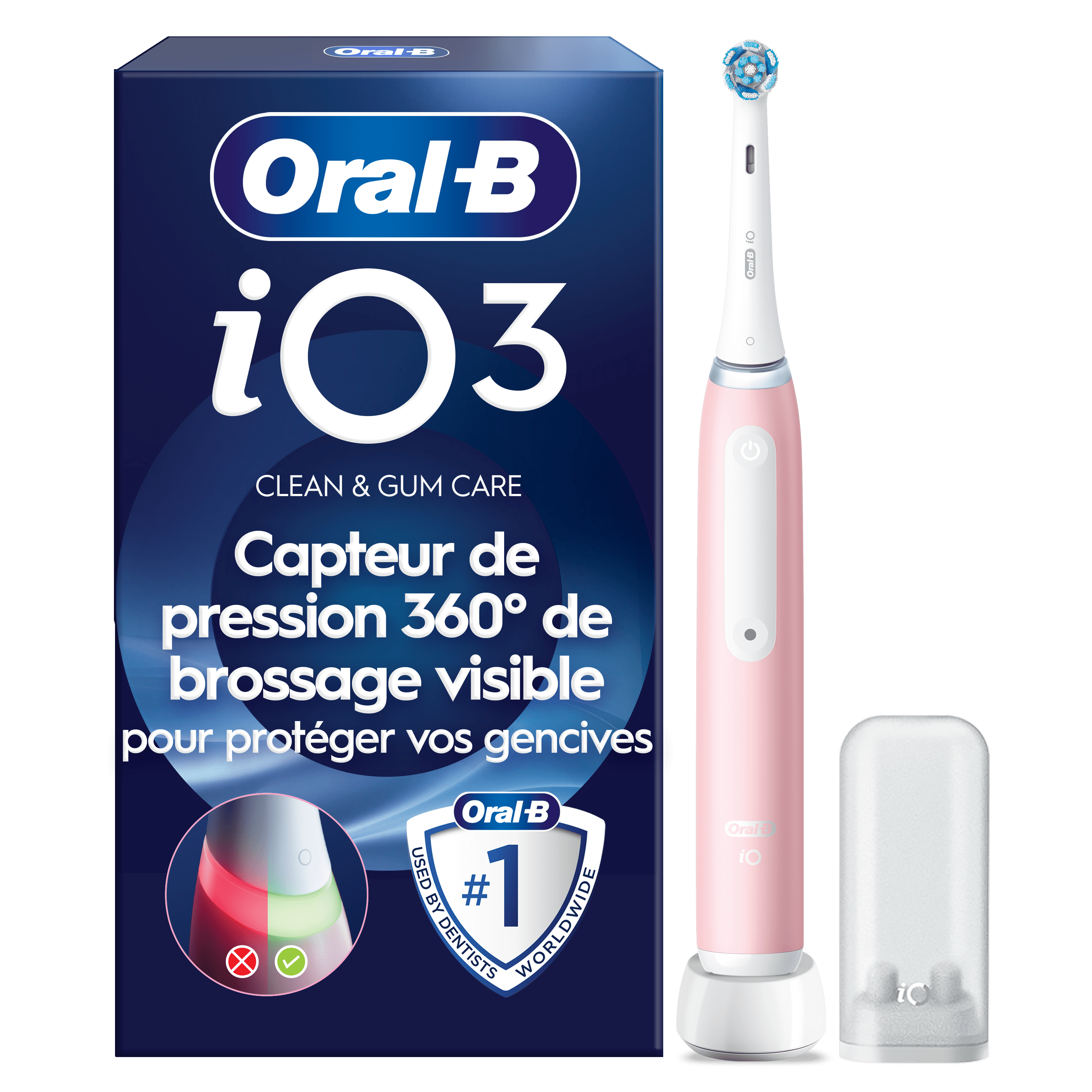 Brosse à dents électrique Oral-B iO3, Rose, 1 brossette, Porte-brossettes