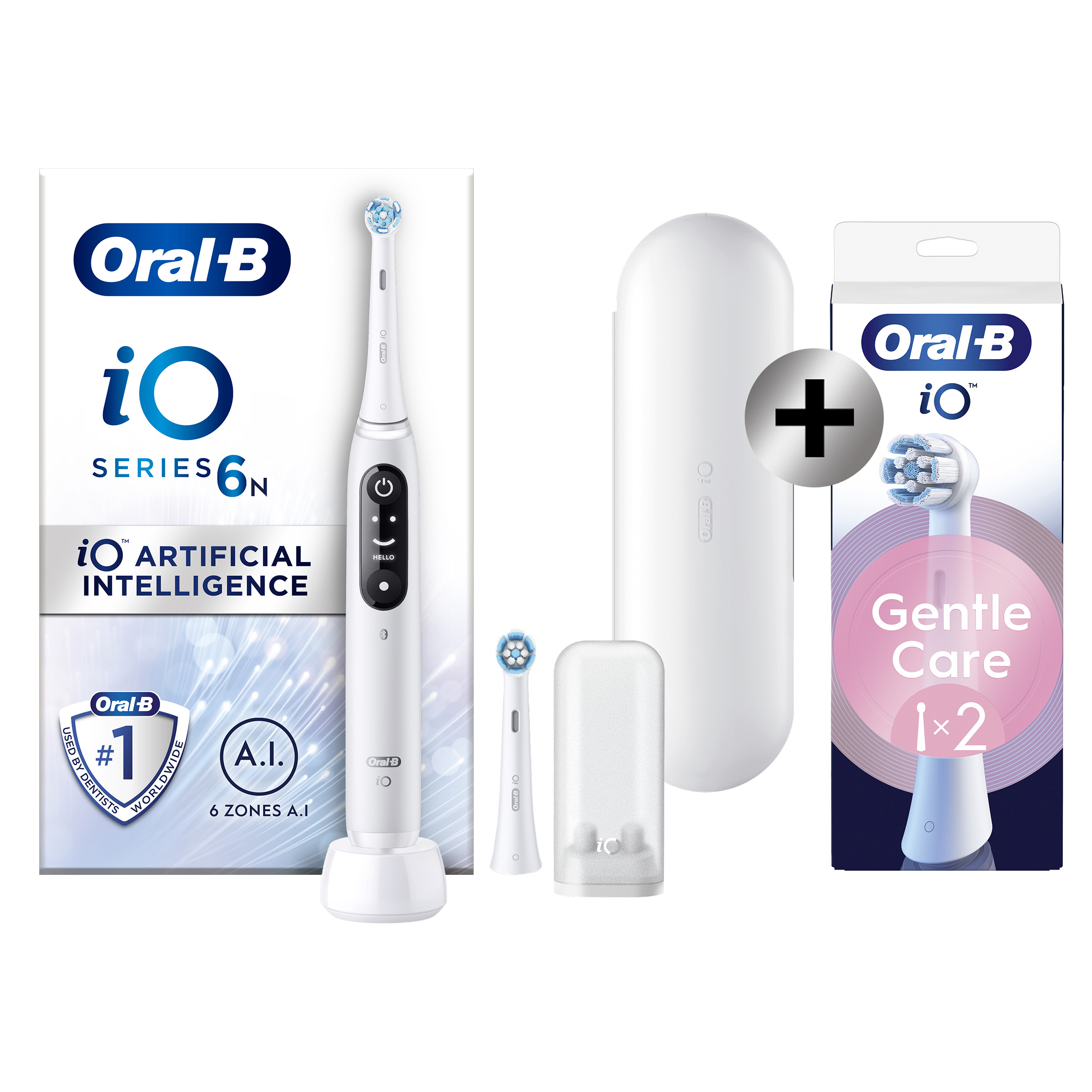 Oral-B iO 6 Blanche Brosse à dents électrique avec 2 brossettes + 2 brossettes