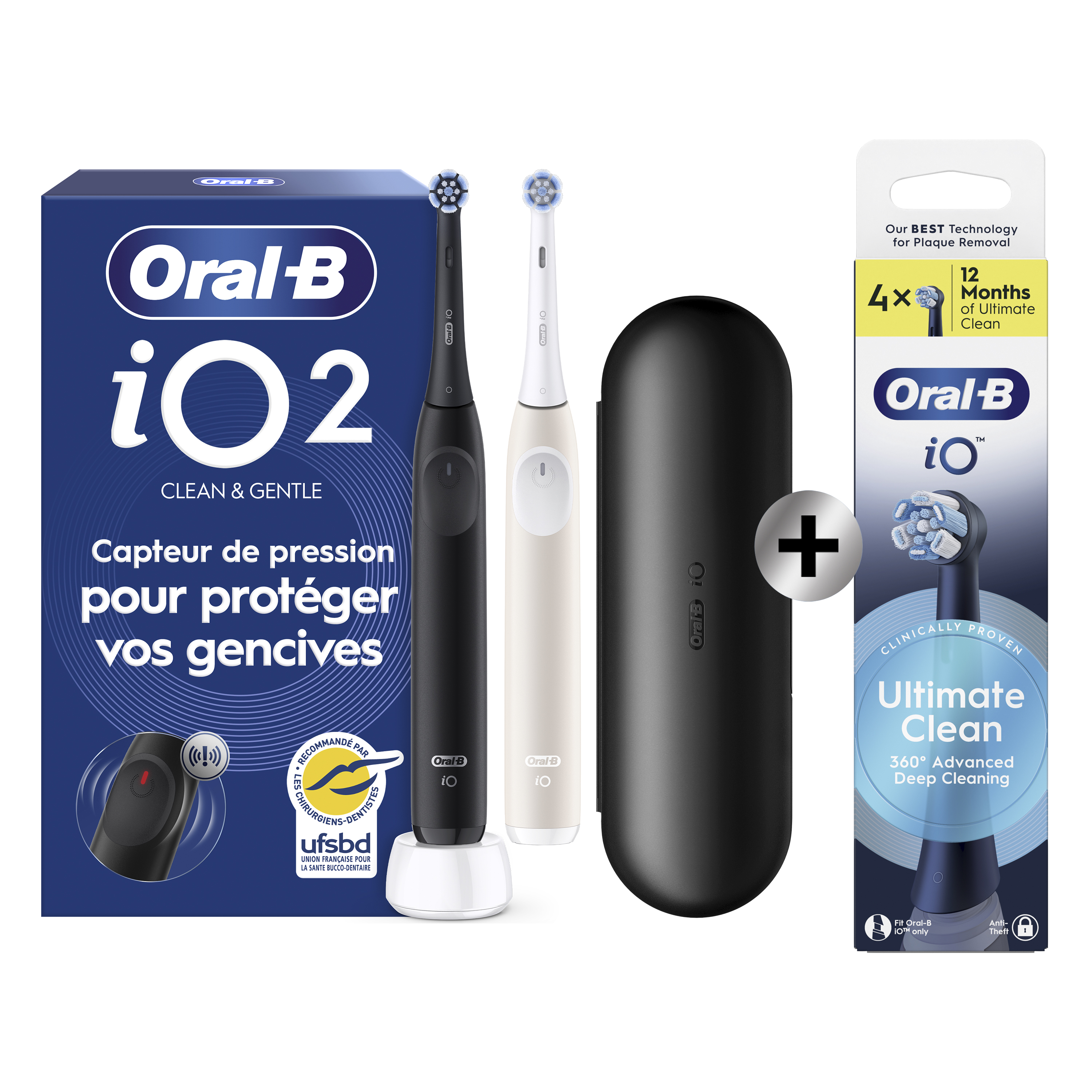 Oral-B iO2 DUO, Brosses À Dents Électriques Noire Et Rose Clair, 2 Brossettes + pack de 4 brossettes: retailer-supplied image