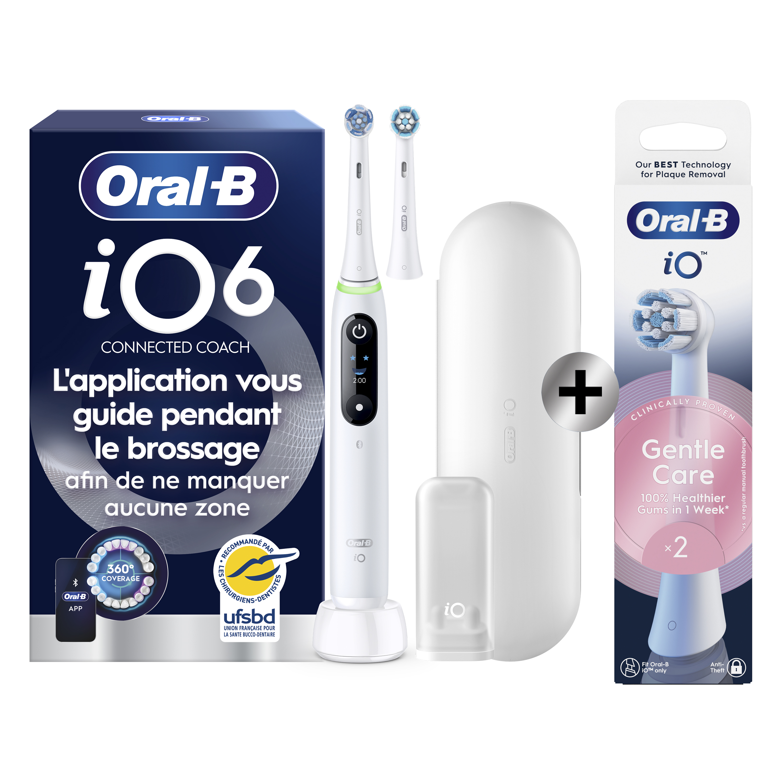 Oral-B iO 6 Blanche Brosse à dents électrique avec 2 brossettes + 2 brossettes: retailer-supplied image