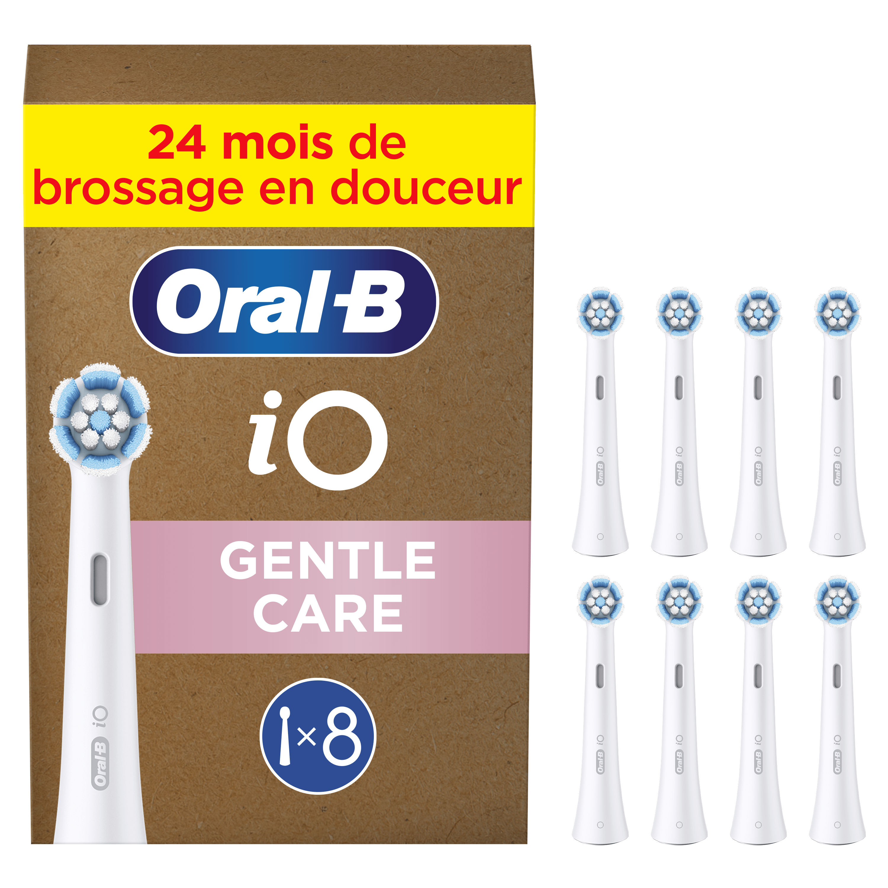 Oral-B Série iO Gentle Care, Brossettes rondes de rechange Authentiques, Brossette la plus douce, Convient aux gencives sensibles, Conçue pour les brosses à dents électriques Oral-B iO, 8