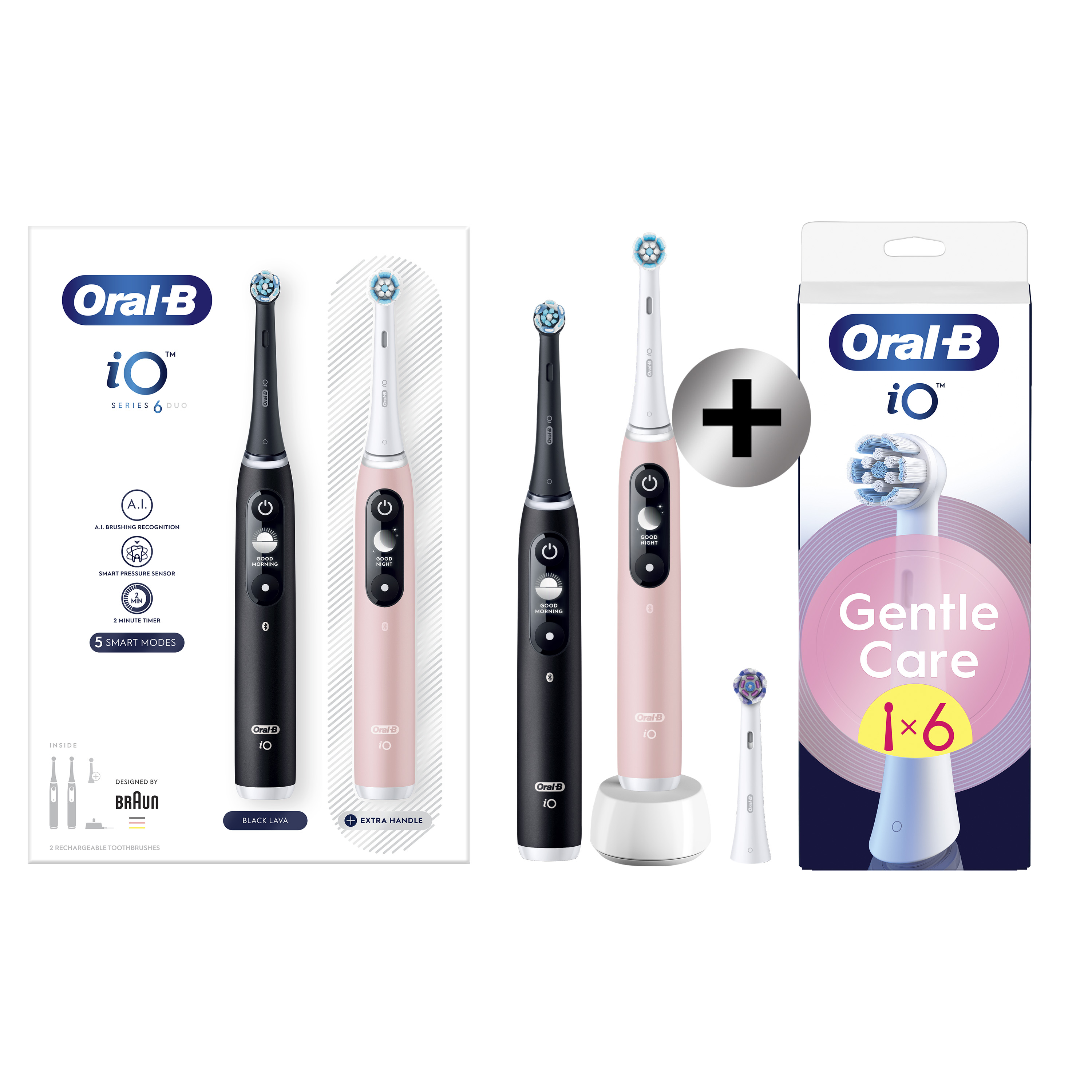 Oral-B iO 6 Pack 2 brosses à dents électriques avec 3 brossettes + 6 brossettes