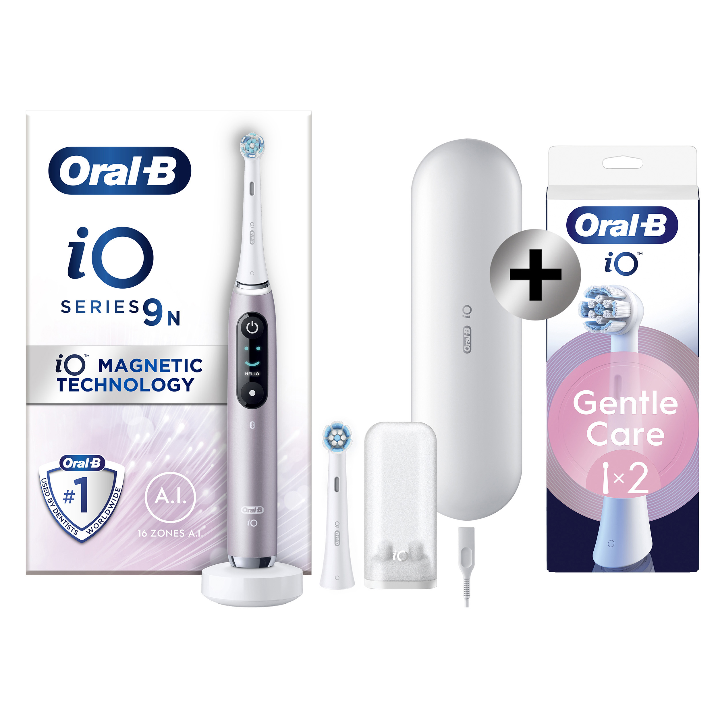 Oral-B iO 9 Rose Brosse à dents électrique avec 2 brossettes + 2 brossettes