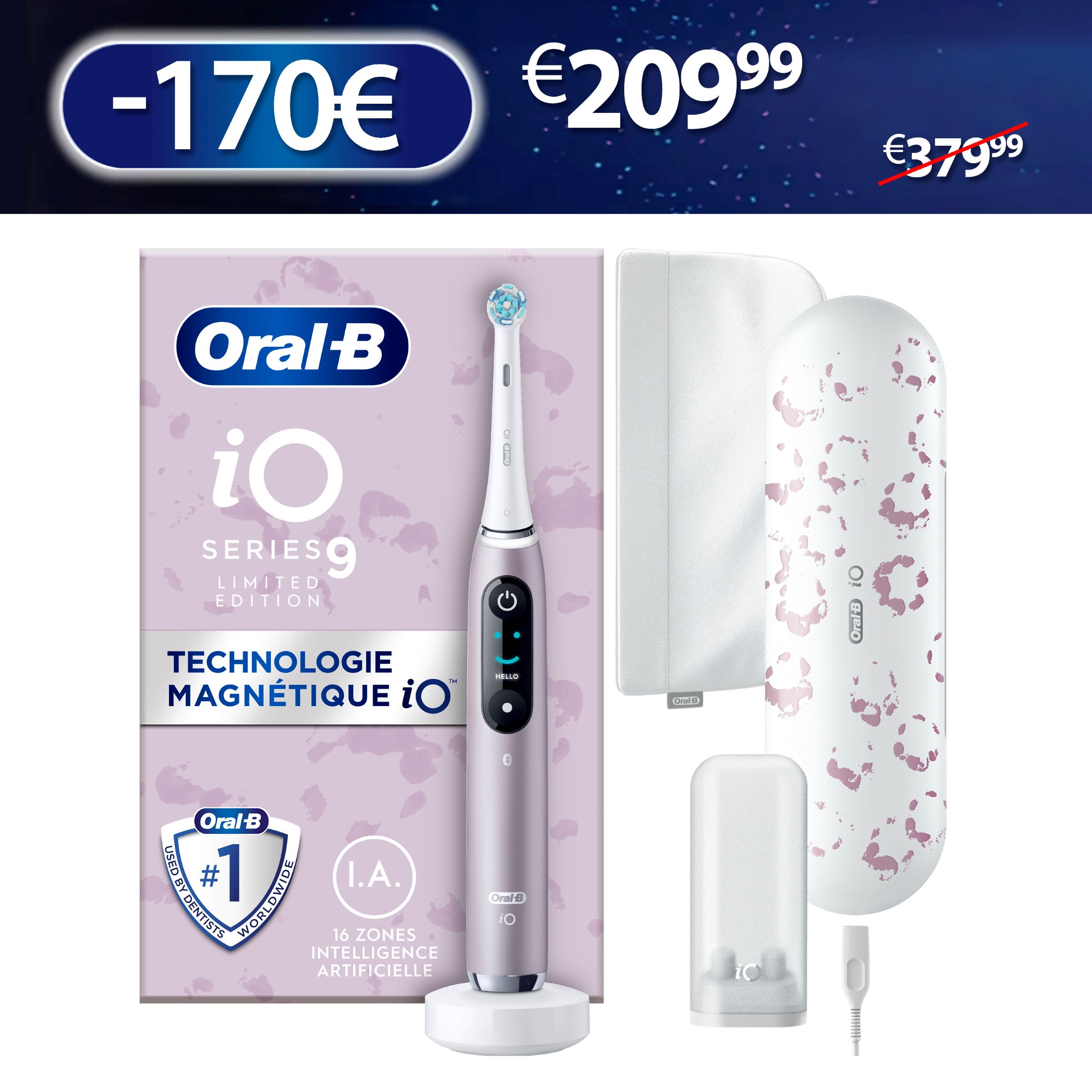 Oral-B iO 9 Oral-B iO 9 Brosse À Dents Électrique Édition Limitée Rose Quartz, 1 Brossette, 1 Étui De Voyage Chargeur, 1 Pochette Magnétique