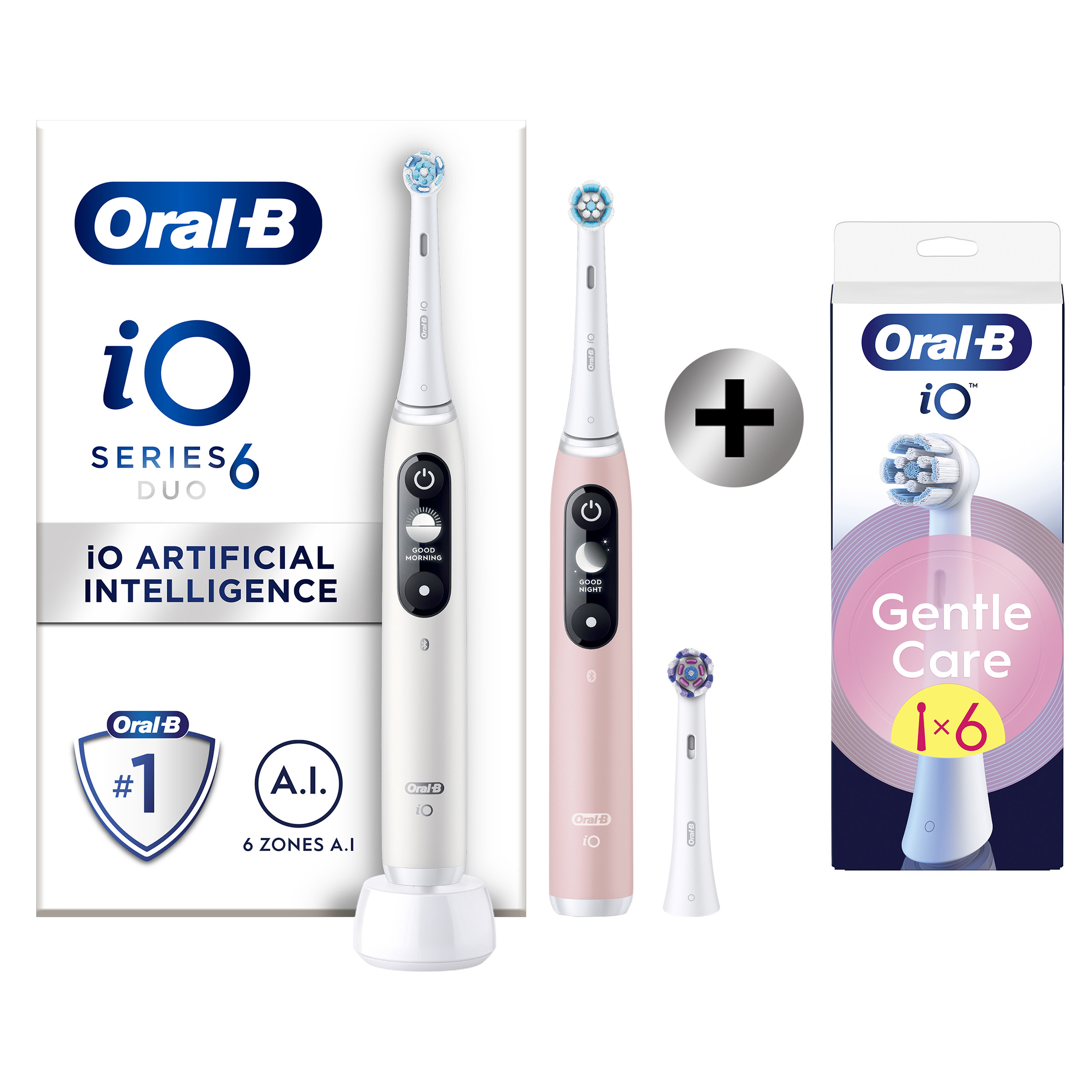 Oral-B iO 6 Pack 2 brosses à dents électriques avec 3 brossettes + 6 brossettes