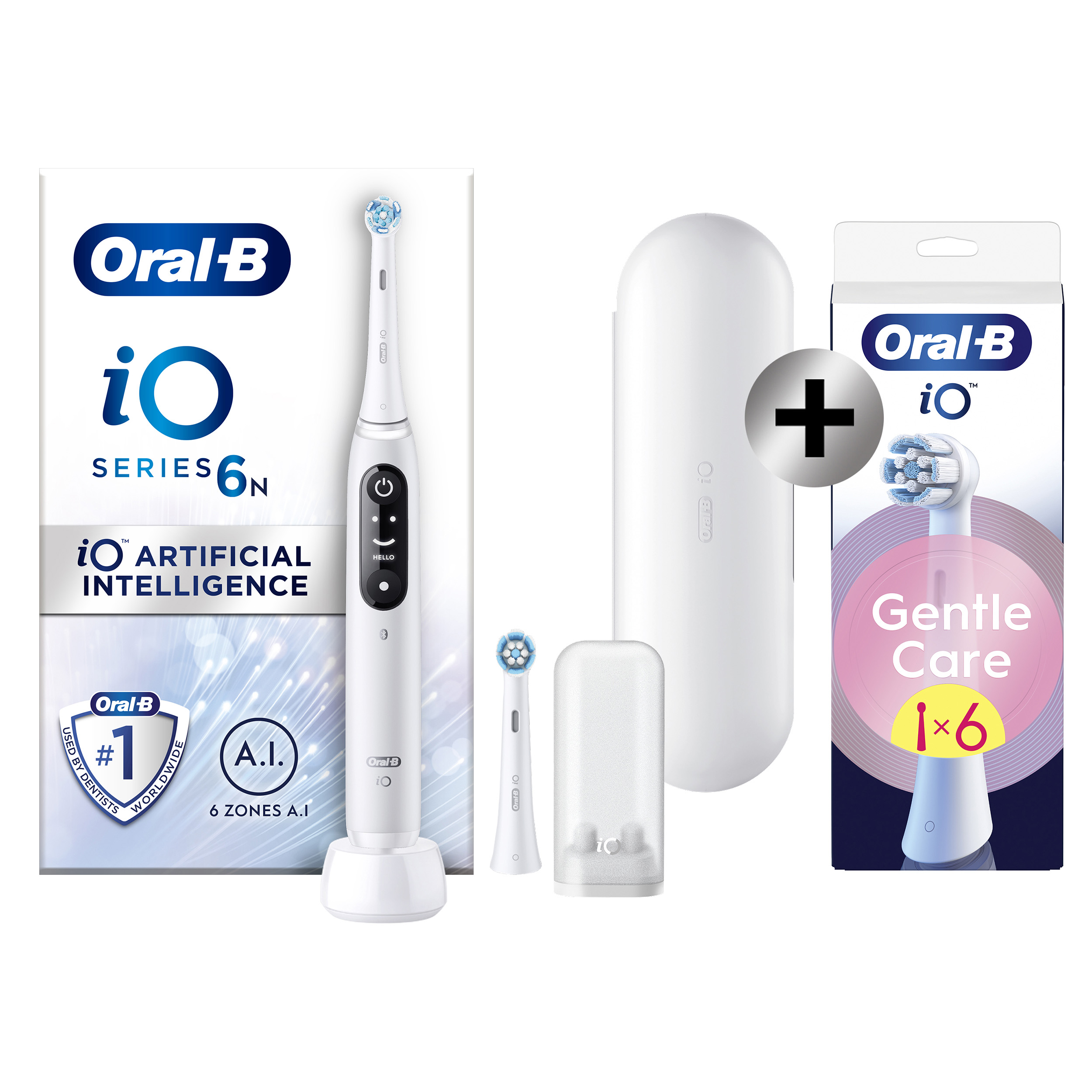 Oral-B iO 6 Blanche Brosse à dents électrique avec 2 brossettes + 6 brossettes