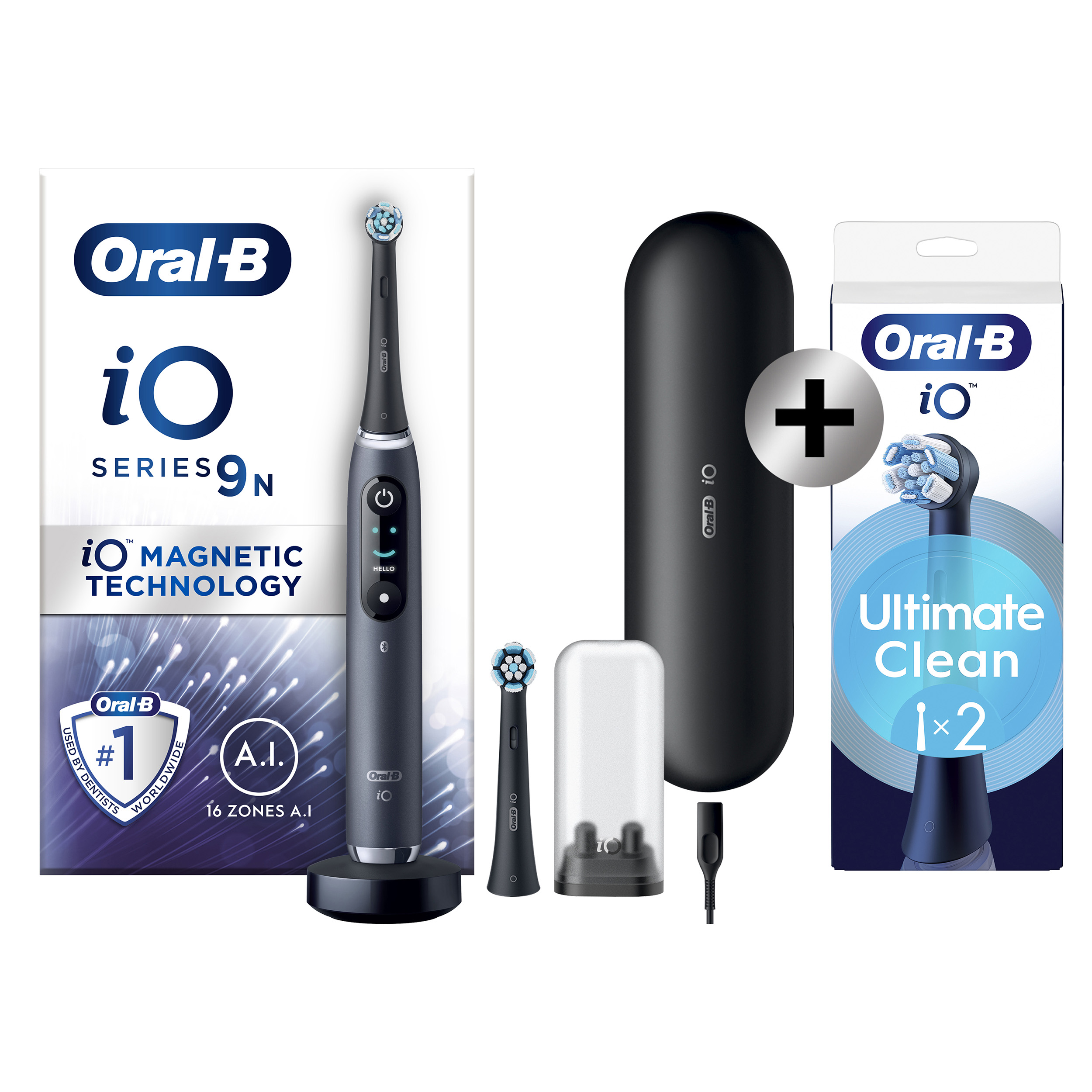Oral-B iO 9 Noire Brosse à dents électrique avec 2 brossettes + 2 brossettes