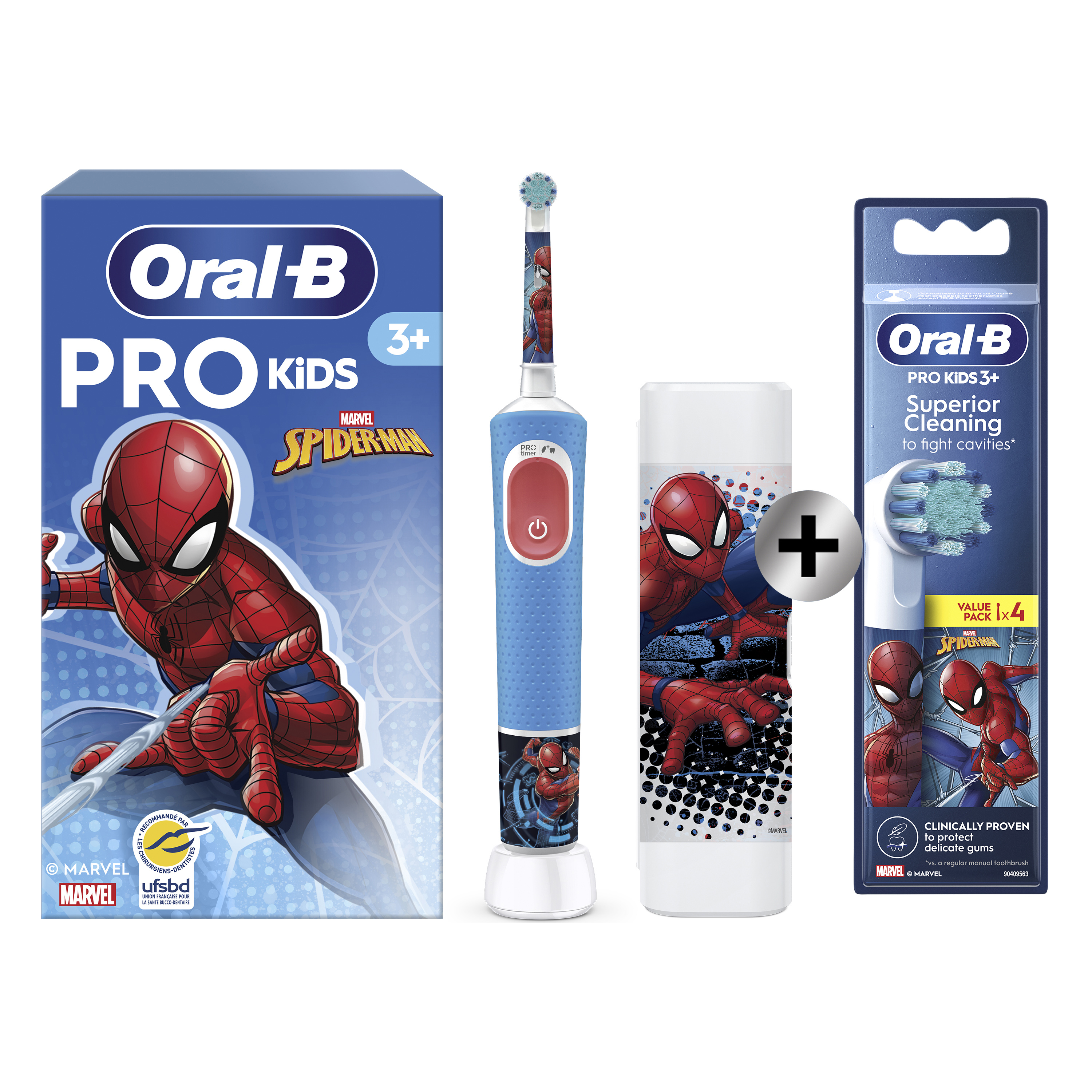 Oral-B Pro Kids Marvel Spiderman Brosse à dents électrique avec 1 brossette + pack de 4 brossettes: retailer-supplied image