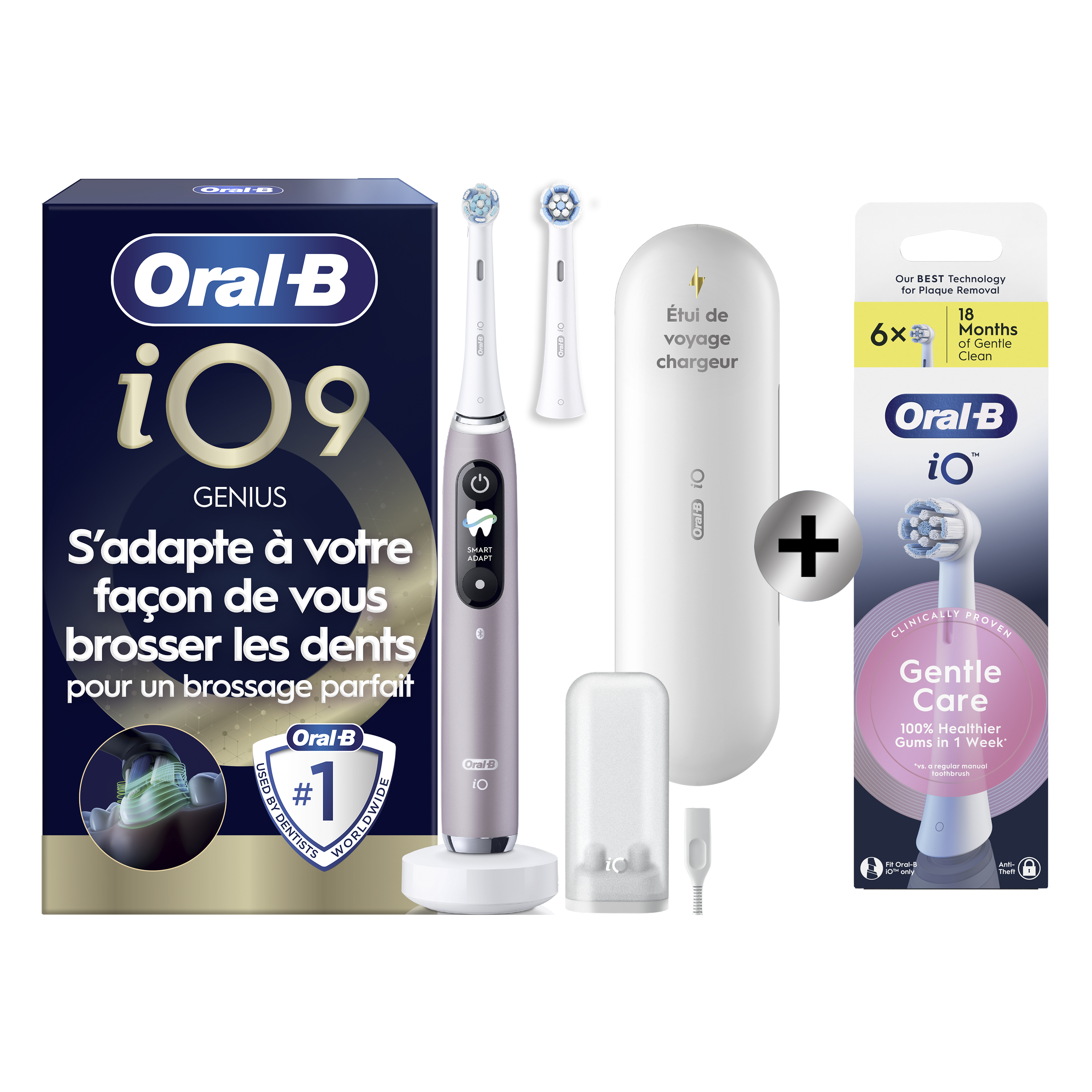 Oral-B iO 9 Rose Brosse à dents électrique avec 2 brossettes + 6 brossettes: retailer-supplied image