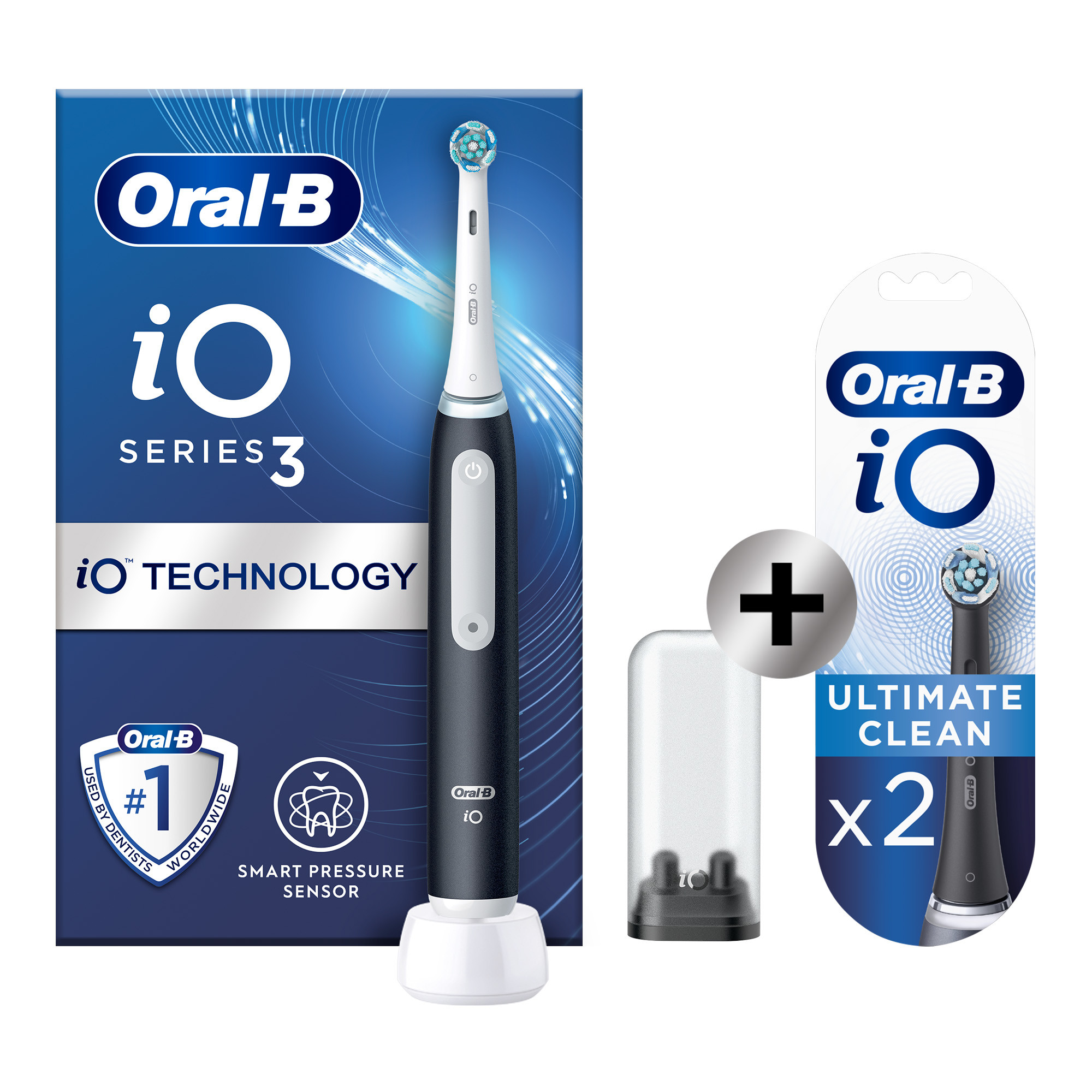 Oral-B iO 3 Noire Brosse à dents électrique avec brossette + 2 brossettes