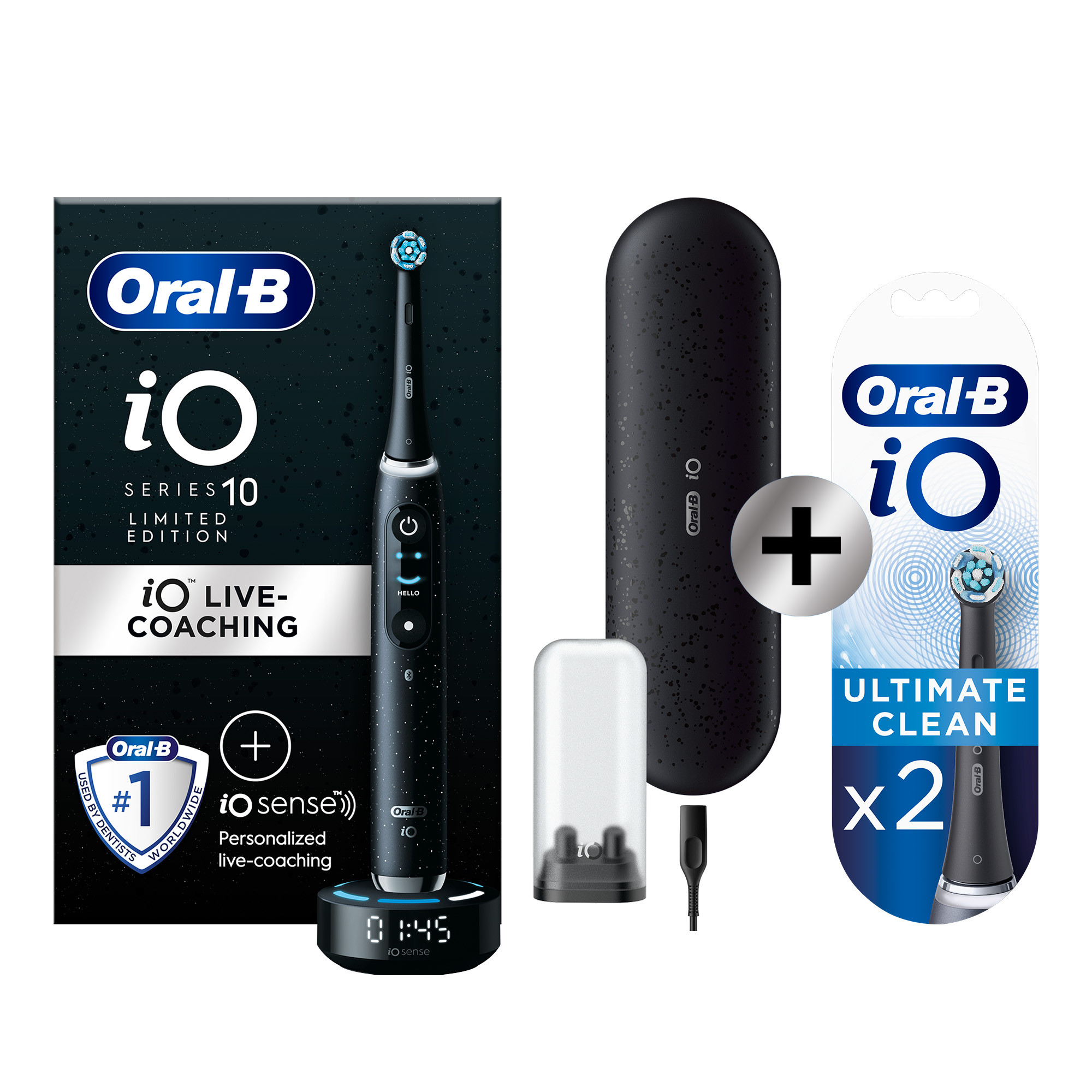 Oral-B iO 10 Noire Brosse à dents électrique avec brossette + 2 brossettes