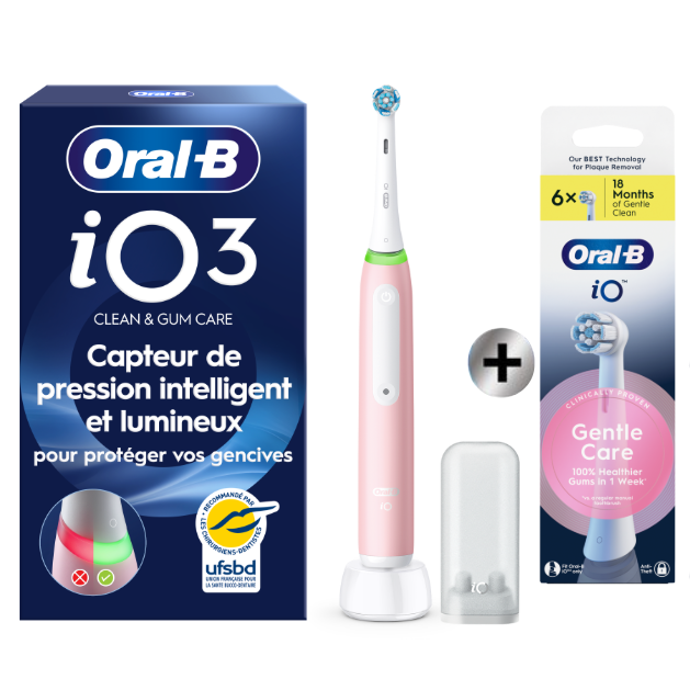 Oral-B iO 3 Rose Brosse à dents électrique avec brossette + 6 brossettes: retailer-supplied image