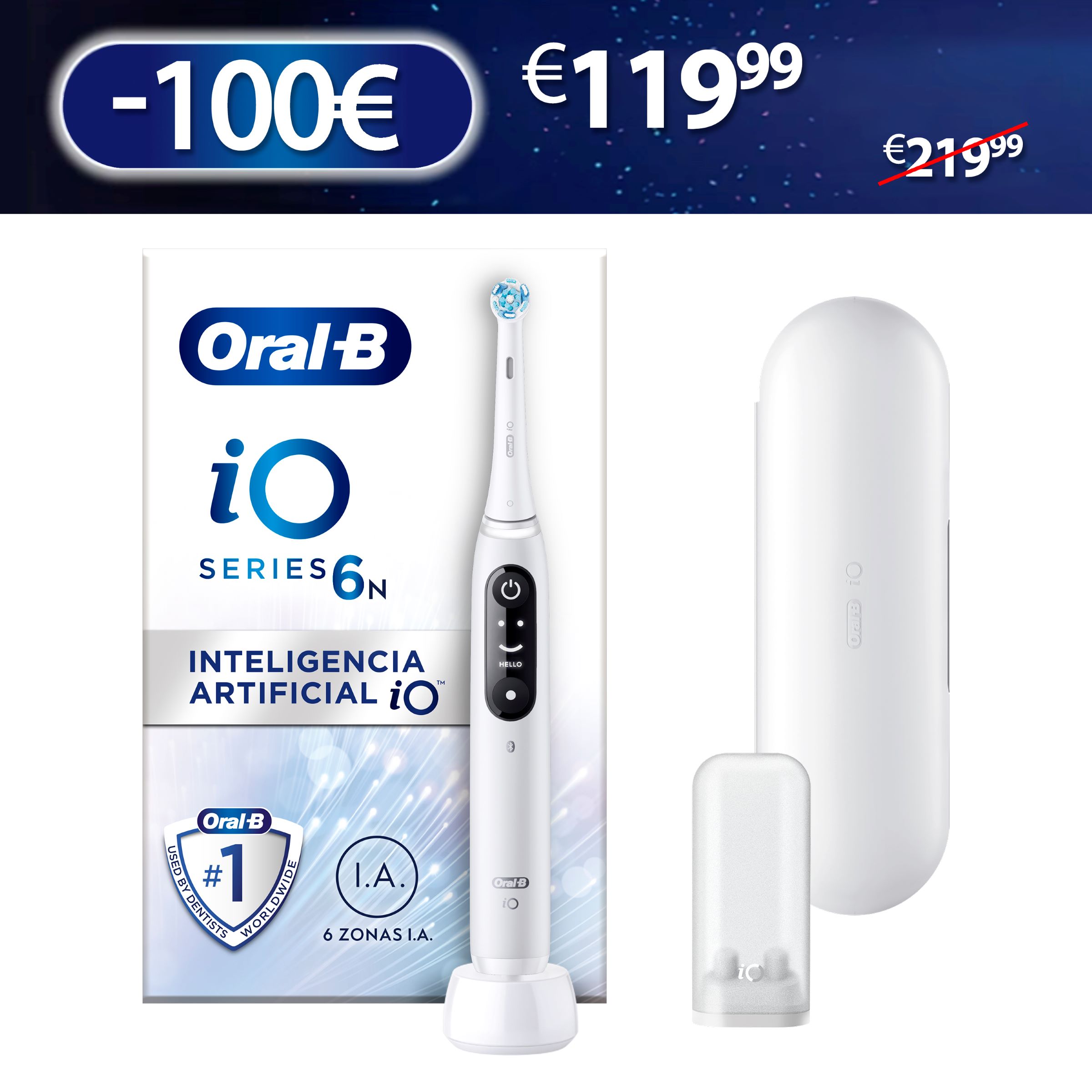 Oral-B iO 6 Blanche Brosse à dents électrique avec 2 brossettes