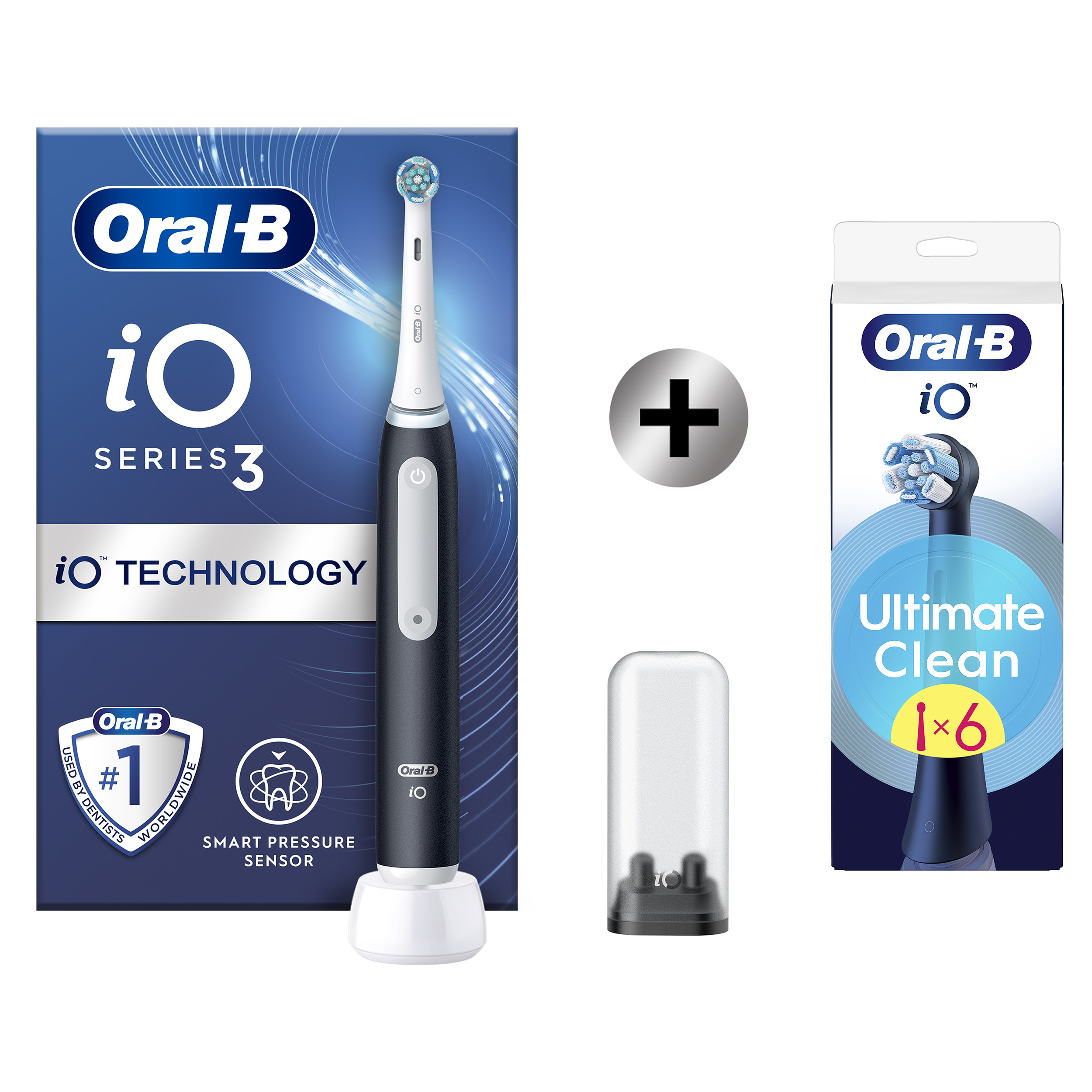 Oral-B iO 3 Noire Brosse à dents électrique avec brossette + 6 brossettes: retailer-supplied image