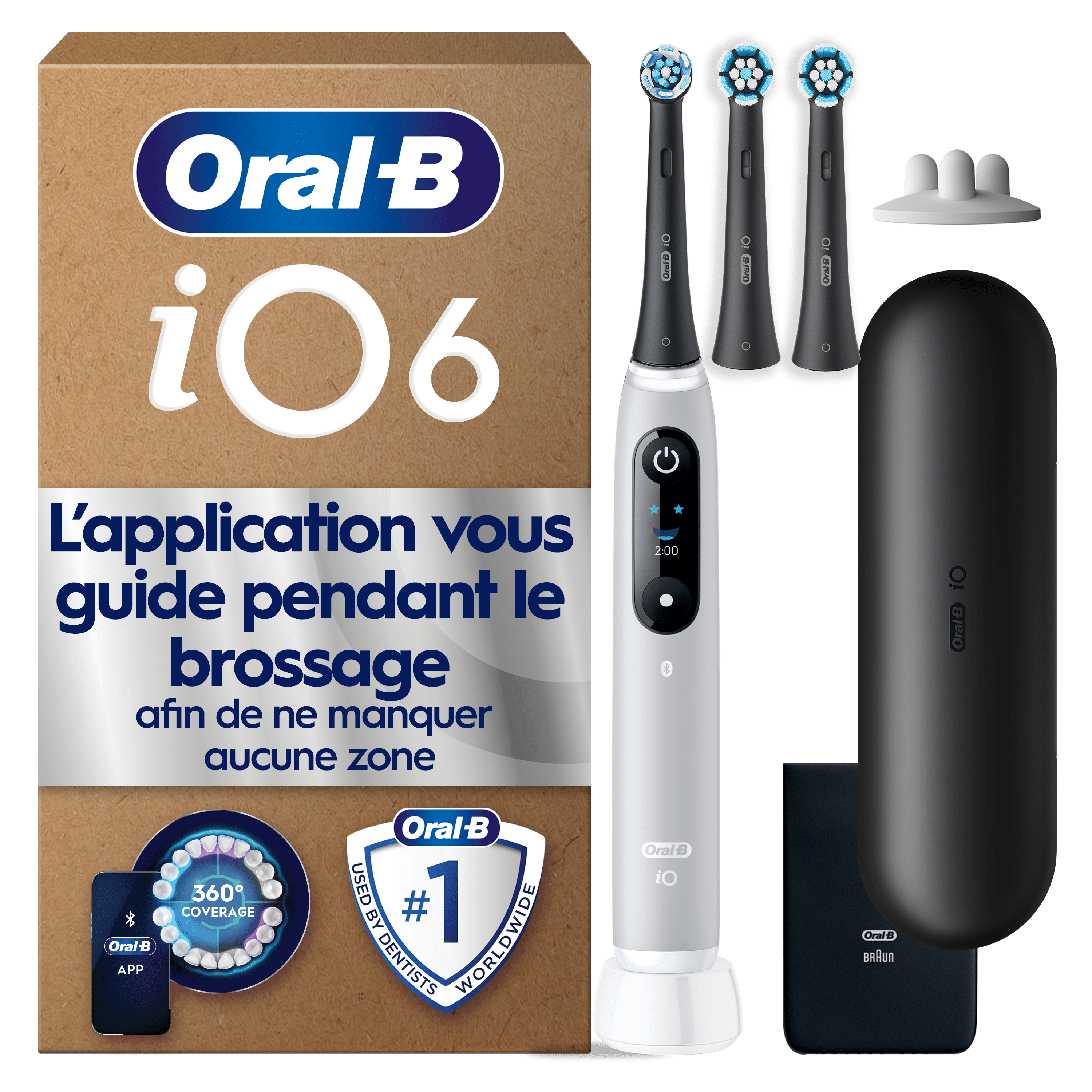 Brosse À Dents Électrique Oral-B iO6 | Grise | 3 brossettes | Batterie Longue Durée | Étui De Voyage Premium | Pochette De Chargeur | Porte-brossettes