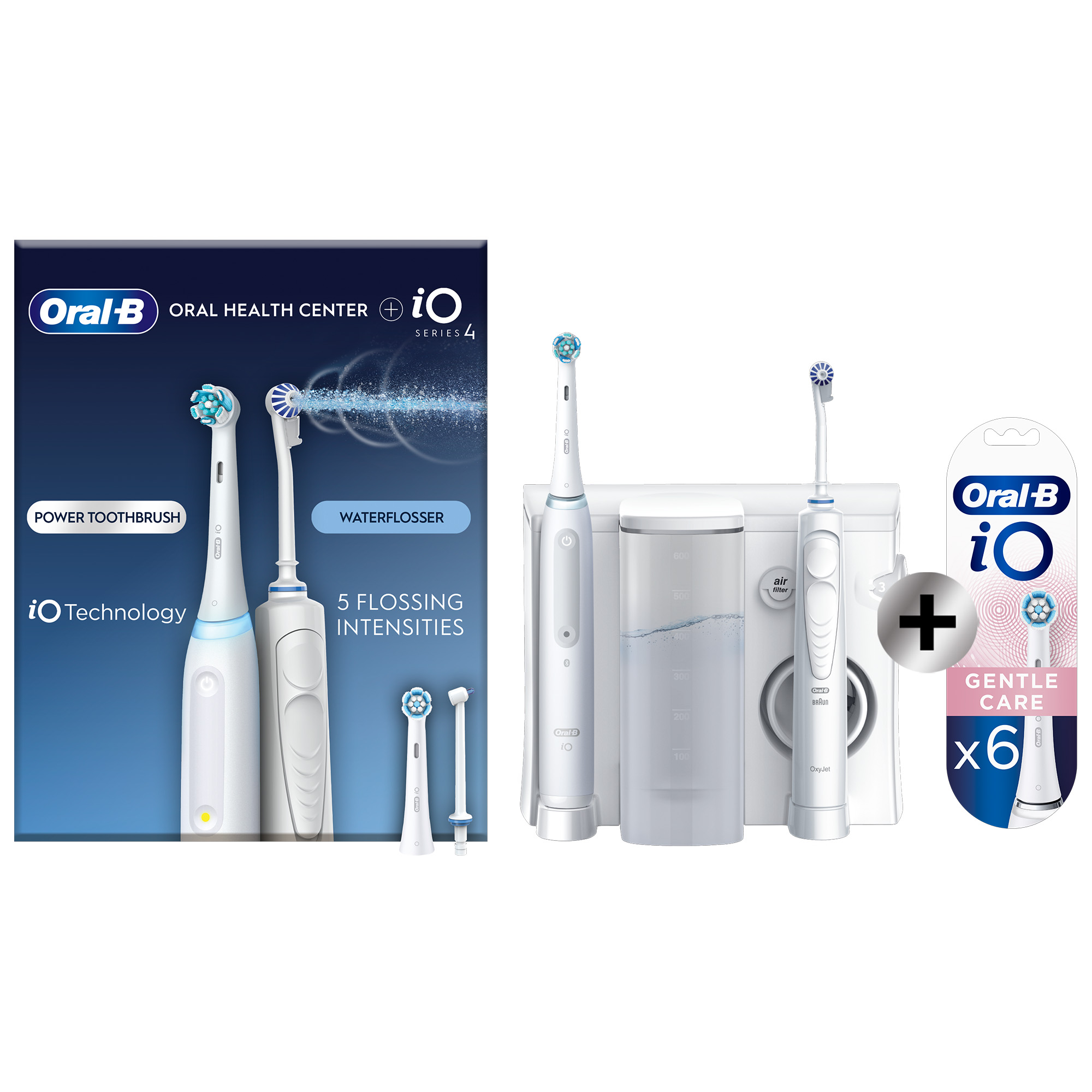 Oral-B iO4 Brosse à dents électrique et Hydropulseur de santé + 6 brossettes