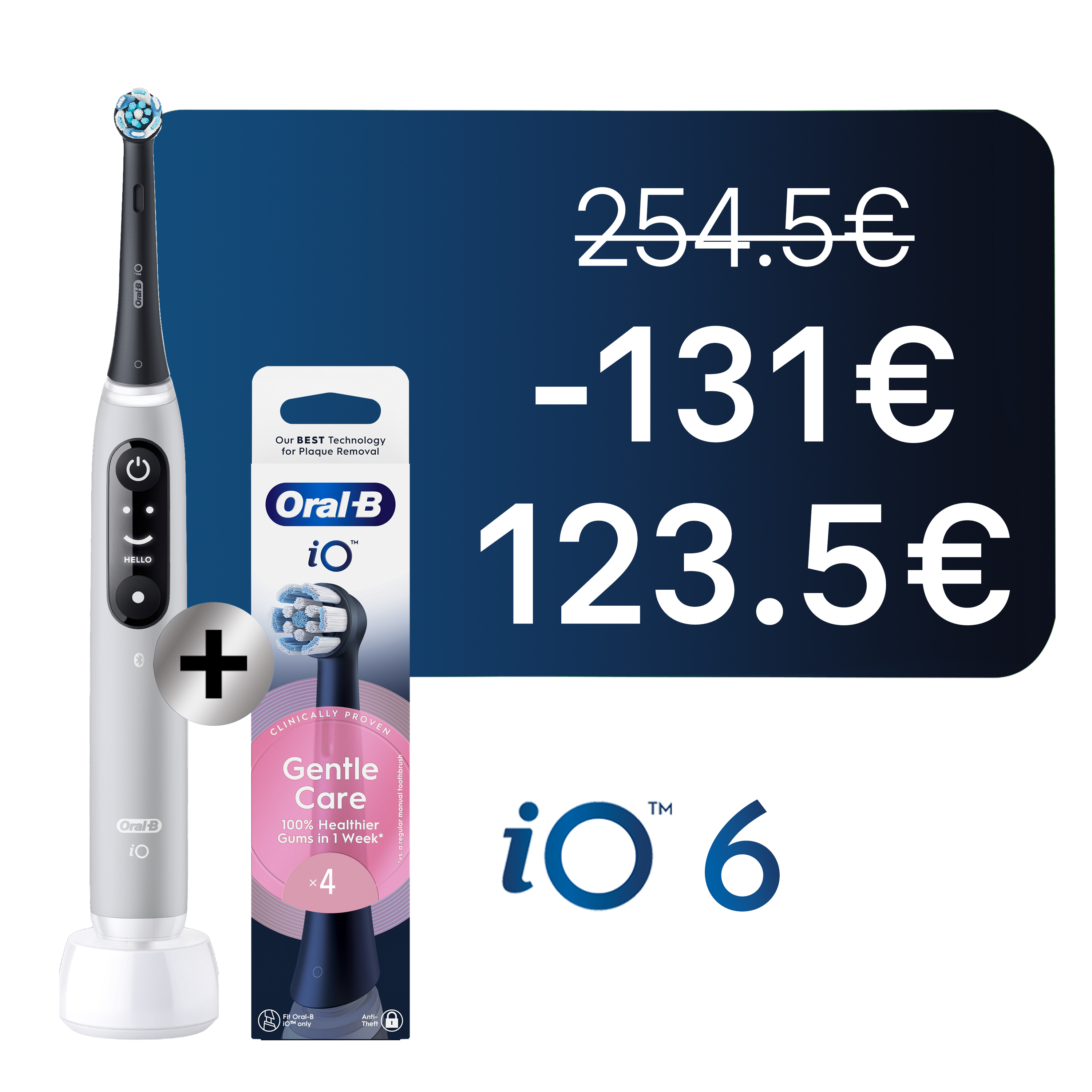 Oral-B iO6 Grise - Brosse à Dents Électrique avec 3 brossettes + pack de 4 brossettes