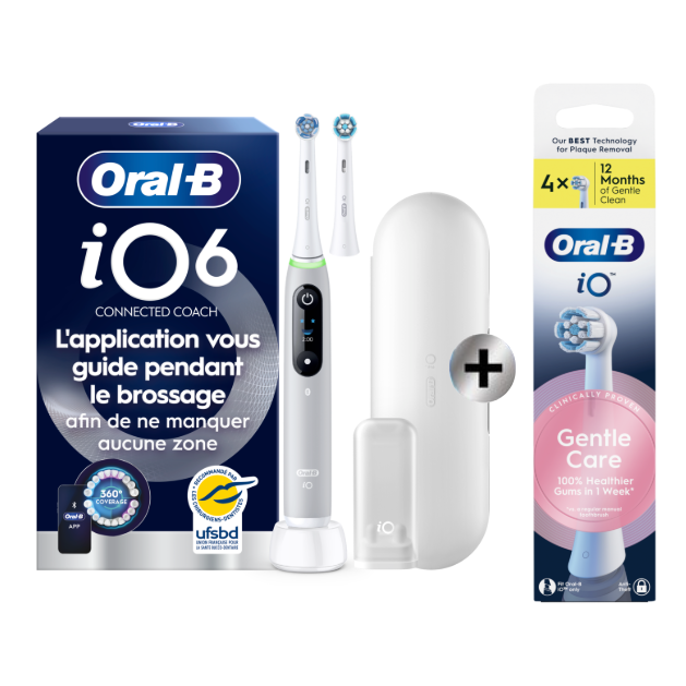 Oral-B iO6 Grise Edition Limitée - Brosse À Dents Électrique avec 2 têtes de brosse + pack de 4 têtes de brosse: retailer-supplied image