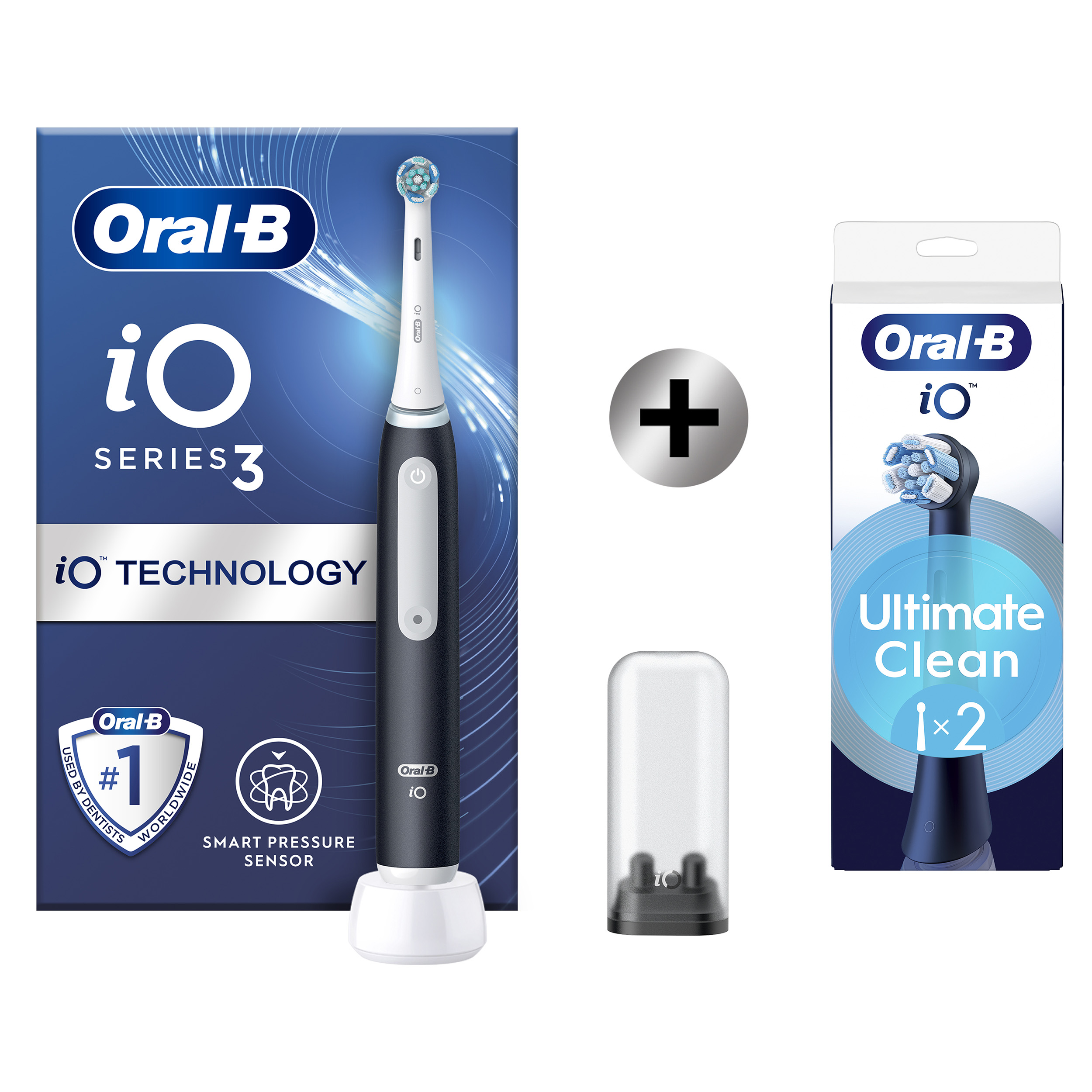 Oral-B iO 3 Noire Brosse à dents électrique avec brossette + 2 brossettes: retailer-supplied image