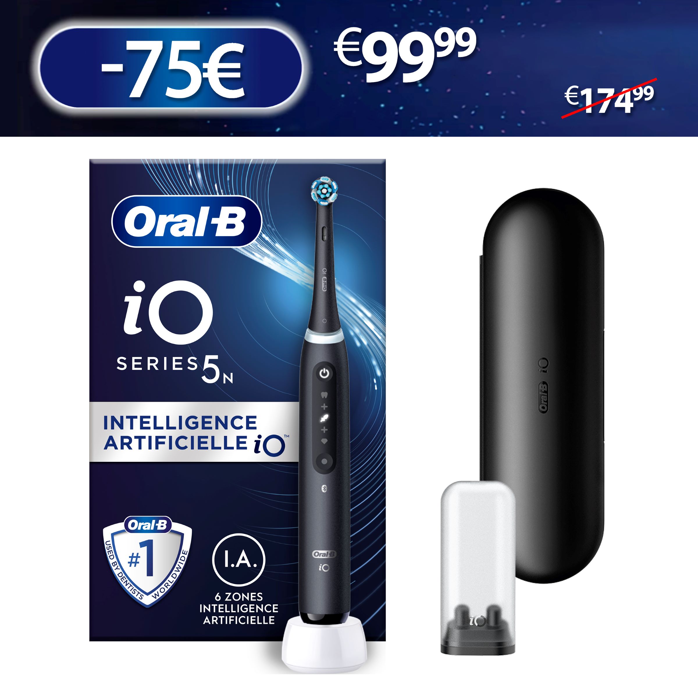 Oral-B iO 5 Noire Brosse à dents électrique avec brossette