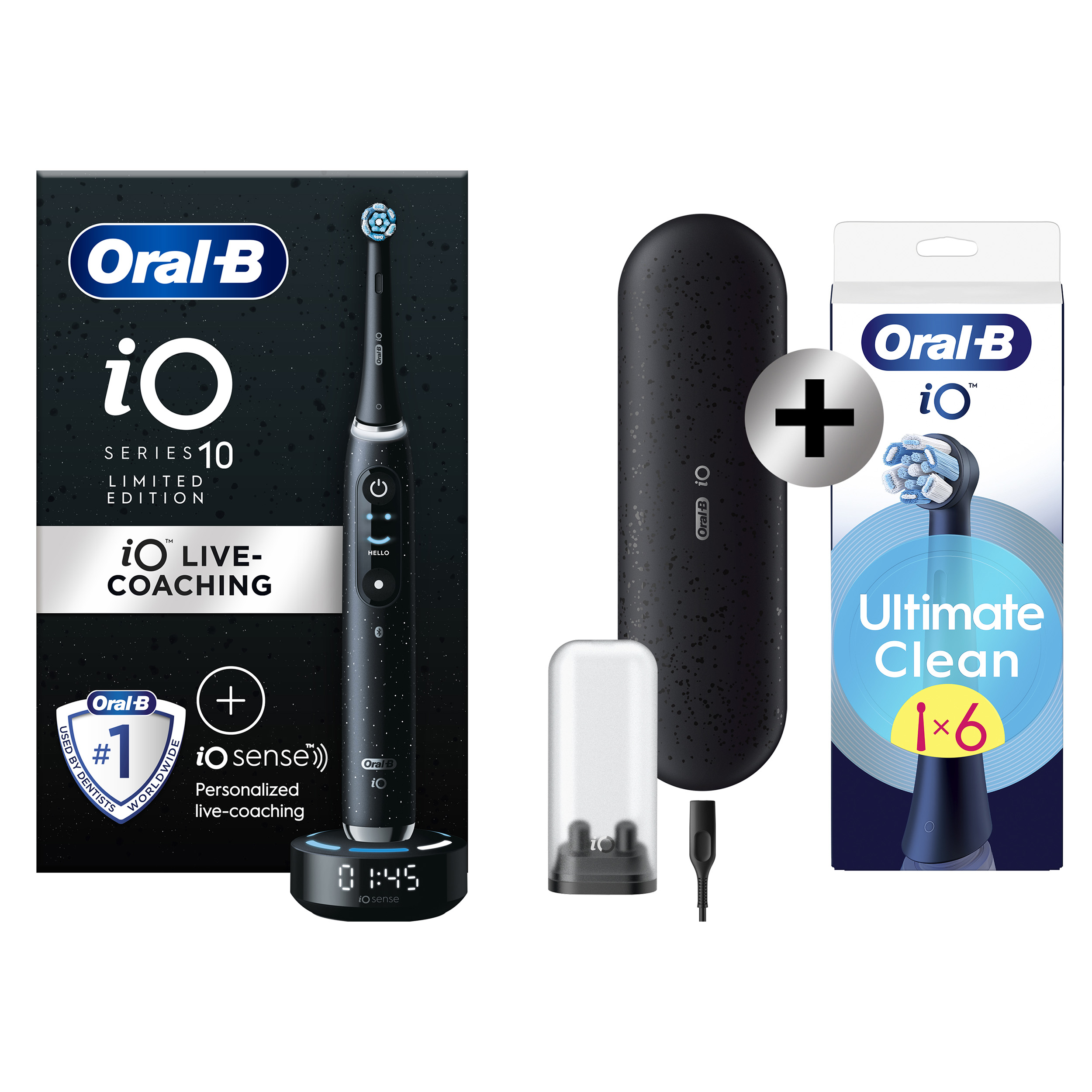 Oral-B iO 10 Noire Edition Spéciale Brosse à dents électrique avec brossette + 6 brossettes
