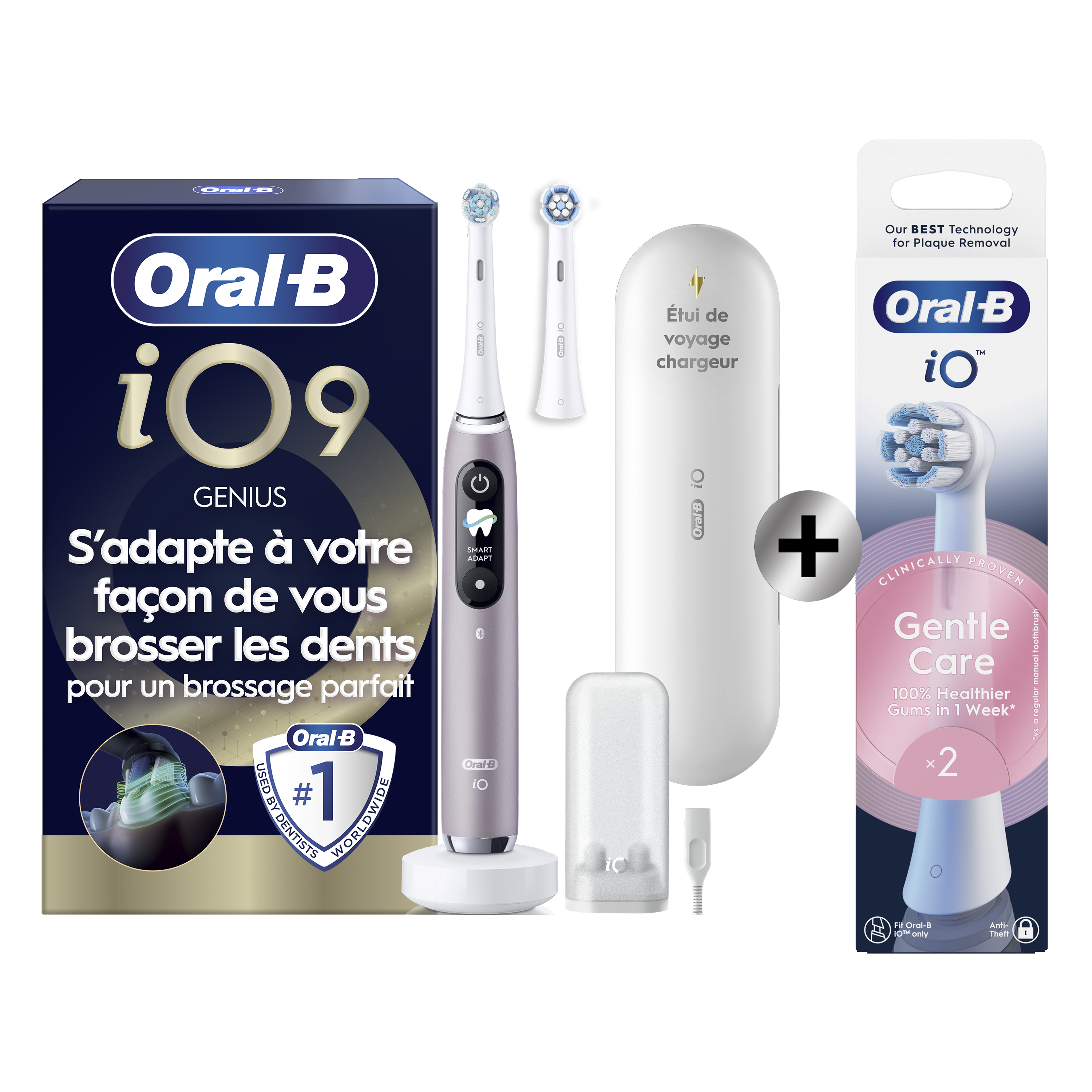 Oral-B iO 9 Rose Brosse à dents électrique avec 2 brossettes + 2 brossettes: retailer-supplied image