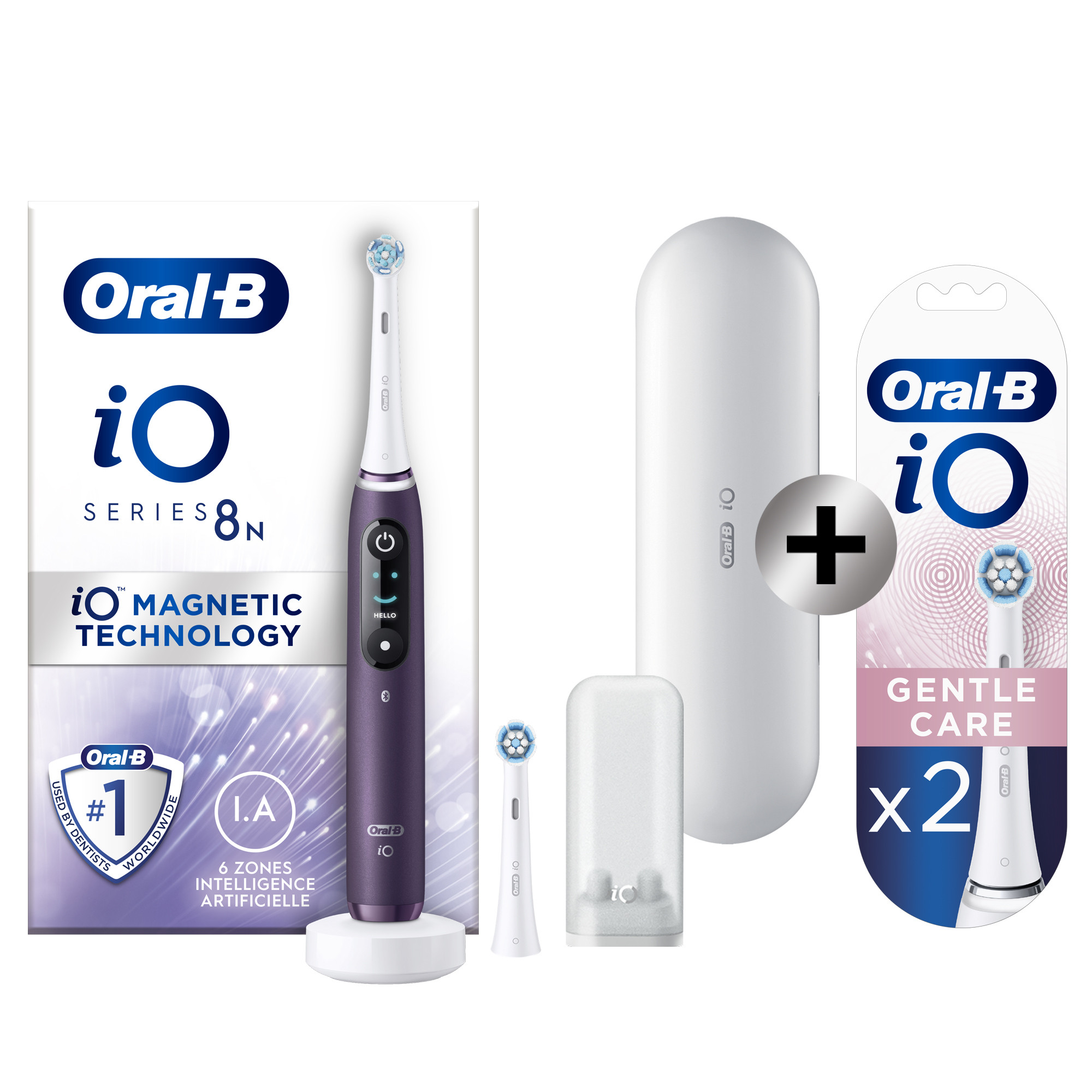 Oral-B iO 8 Violette Brosse à dents électrique avec 2 brossettes + 2 brossettes