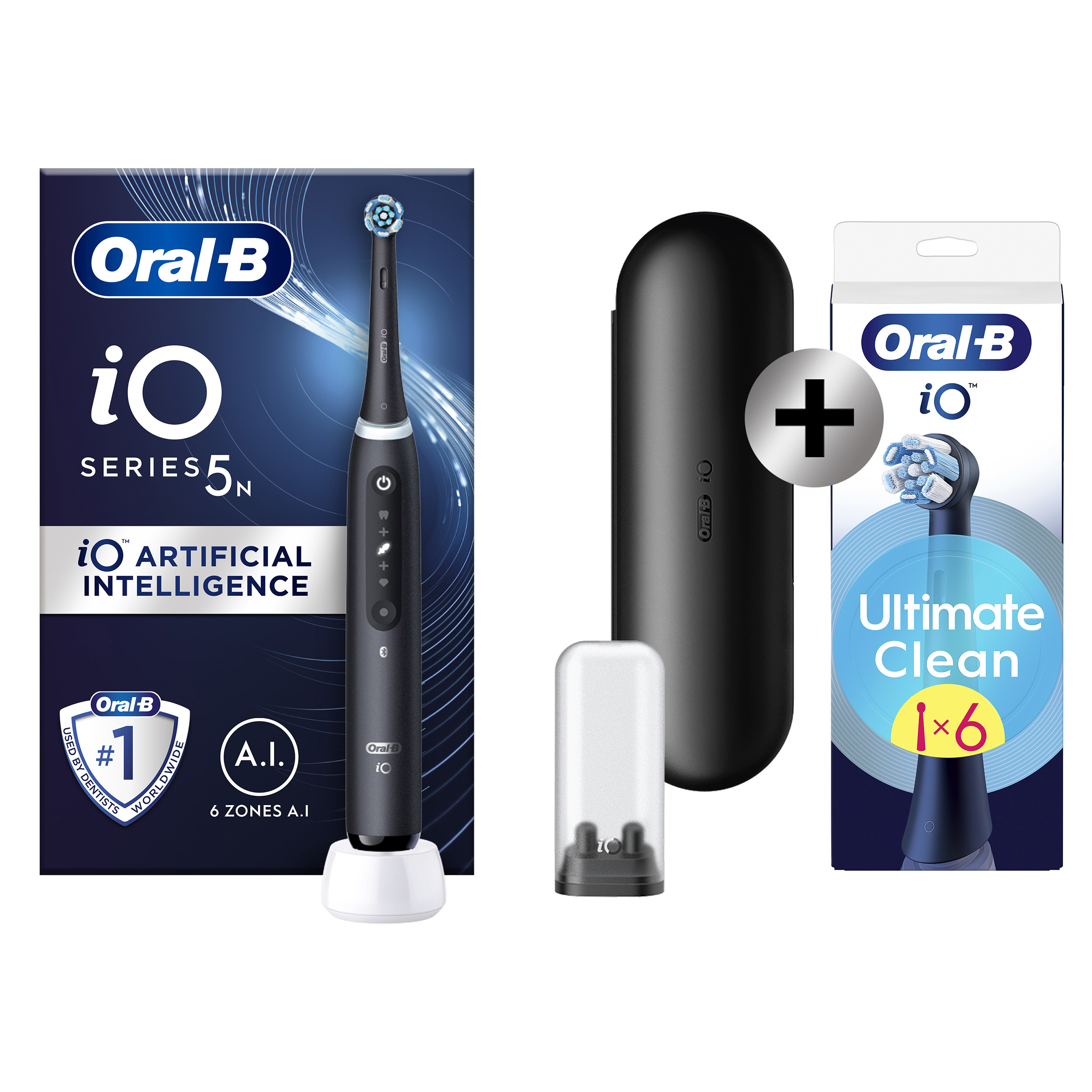 Oral-B iO 5 Noire Brosse à dents électrique avec brossette + 6 brossettes