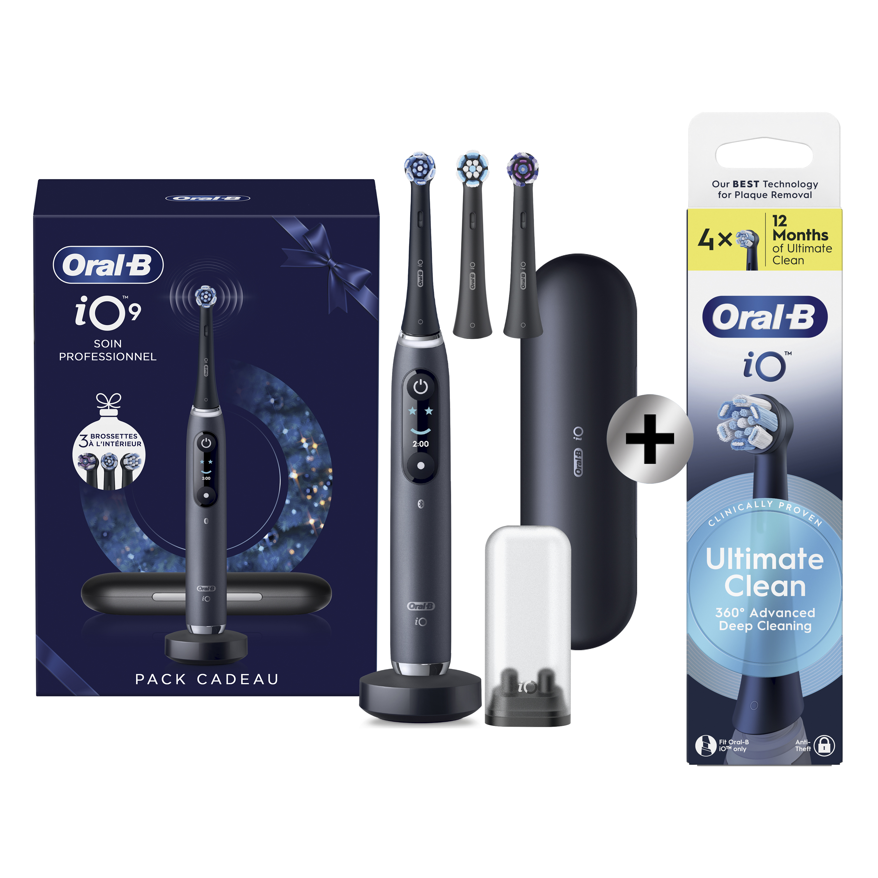 Oral-B iO 9 Noire Edition Spéciale - Brosse à dents électrique avec étui de voyage chargeur et 2 brossettes + pack de…: retailer-supplied image