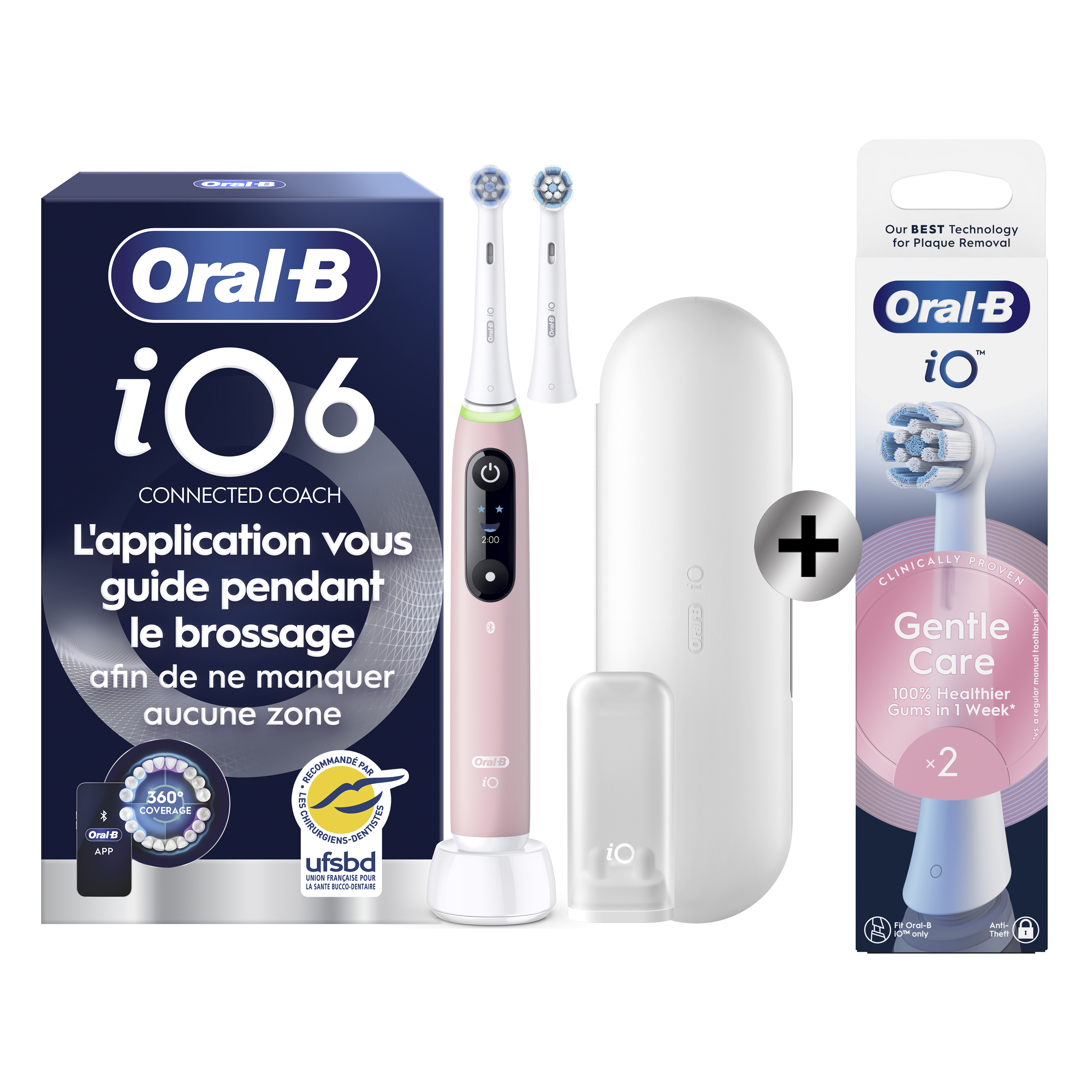 Oral-B iO 6 Rose Brosse à dents électrique avec 2 brossettes + 2 brossettes: retailer-supplied image