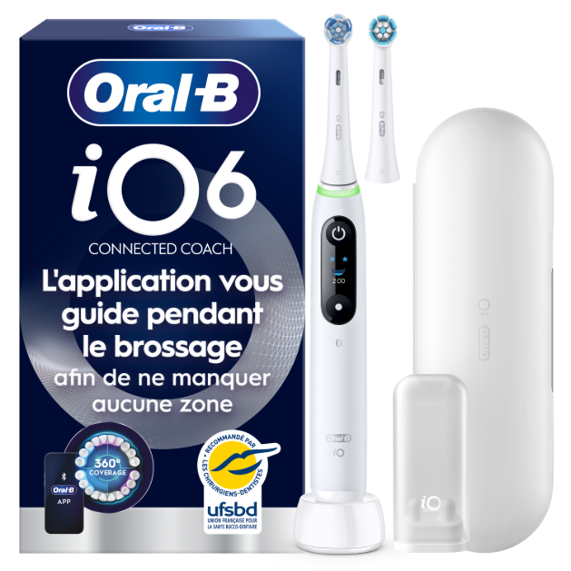 Oral-B iO 6 Blanche Brosse à dents électrique avec 2 brossettes: retailer-supplied image