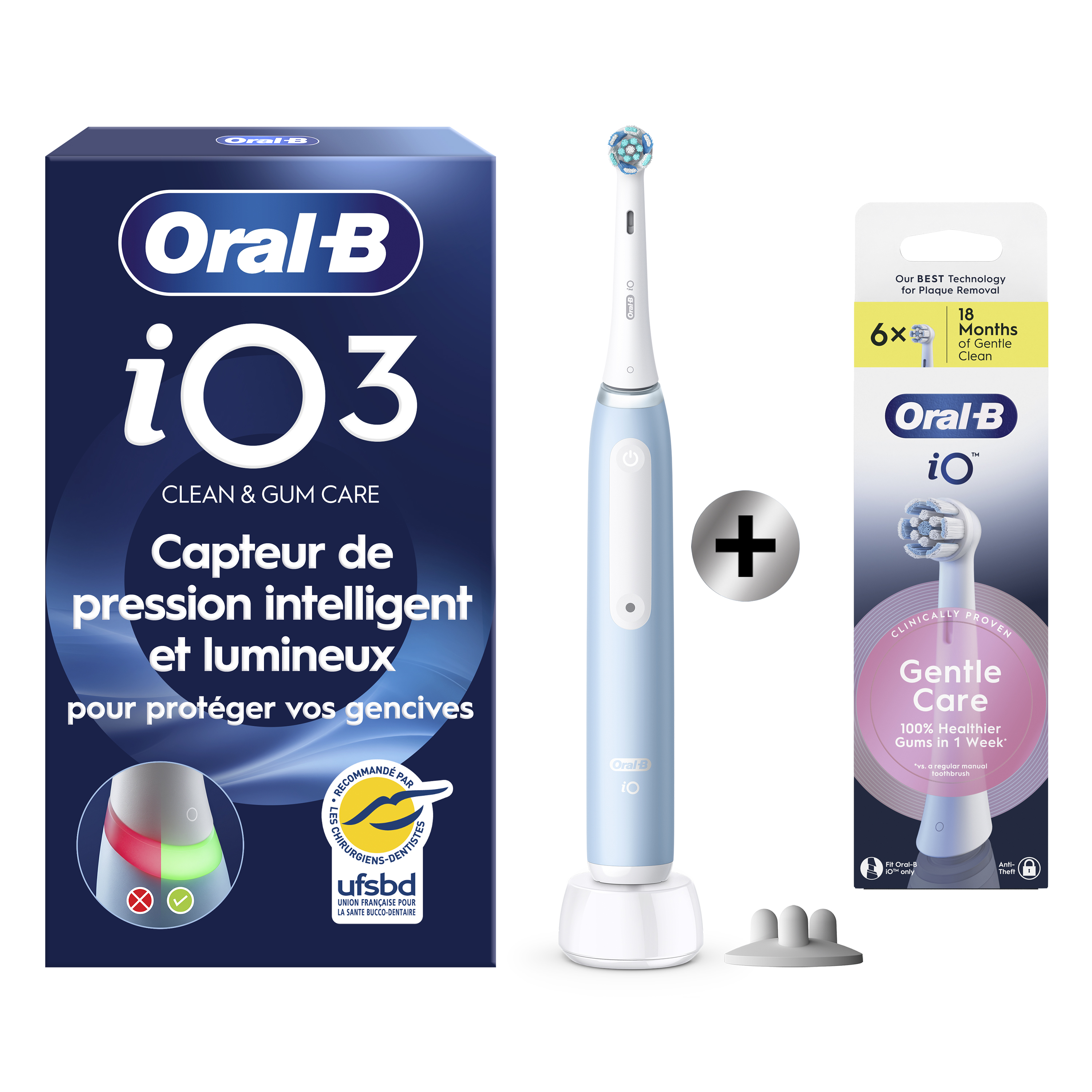 Oral-B iO 3 Bleue Brosse à dents électrique avec brossette + 6 brossettes: retailer-supplied image