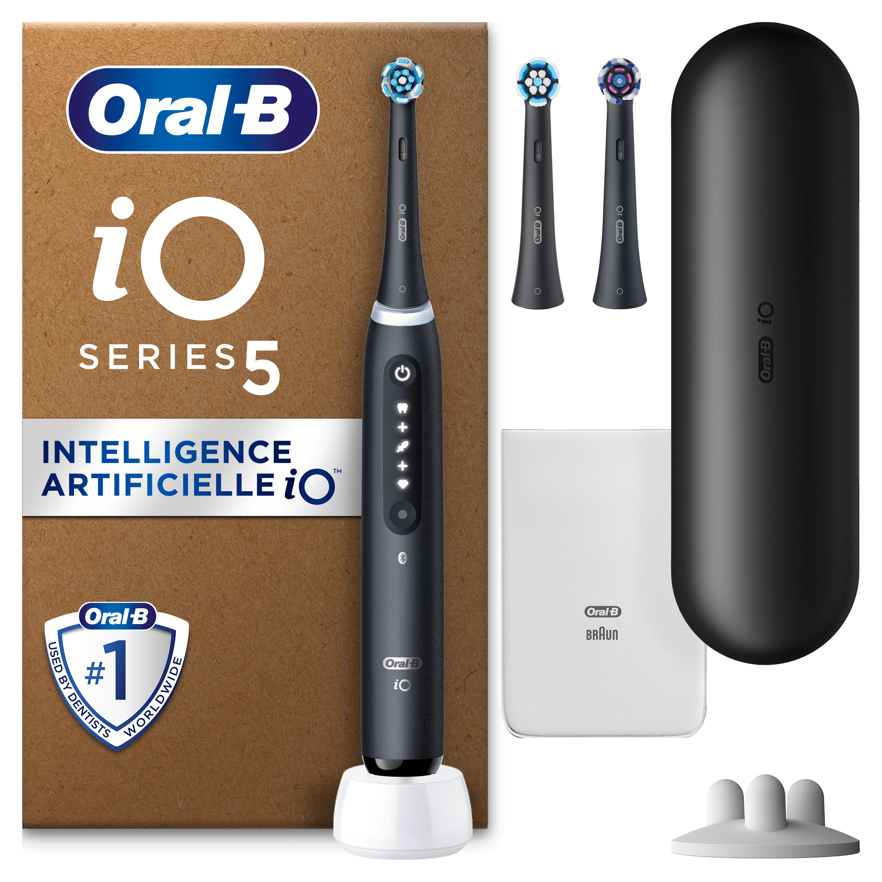 Oral-B iO5 Brosse À Dents Électrique Noire , 3 Brossettes, 1 Étui De Voyage, 1 pochette, 1 Porte Brossettes