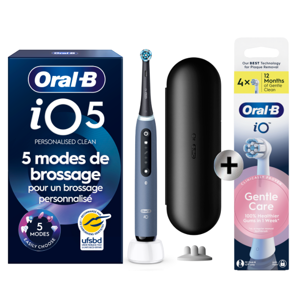 Oral-B iO5 Blue Ocean Edition Limitée - Brosse à Dents Electrique avec 1 tête de brosse et étui de voyage + pack de 4…: retailer-supplied image