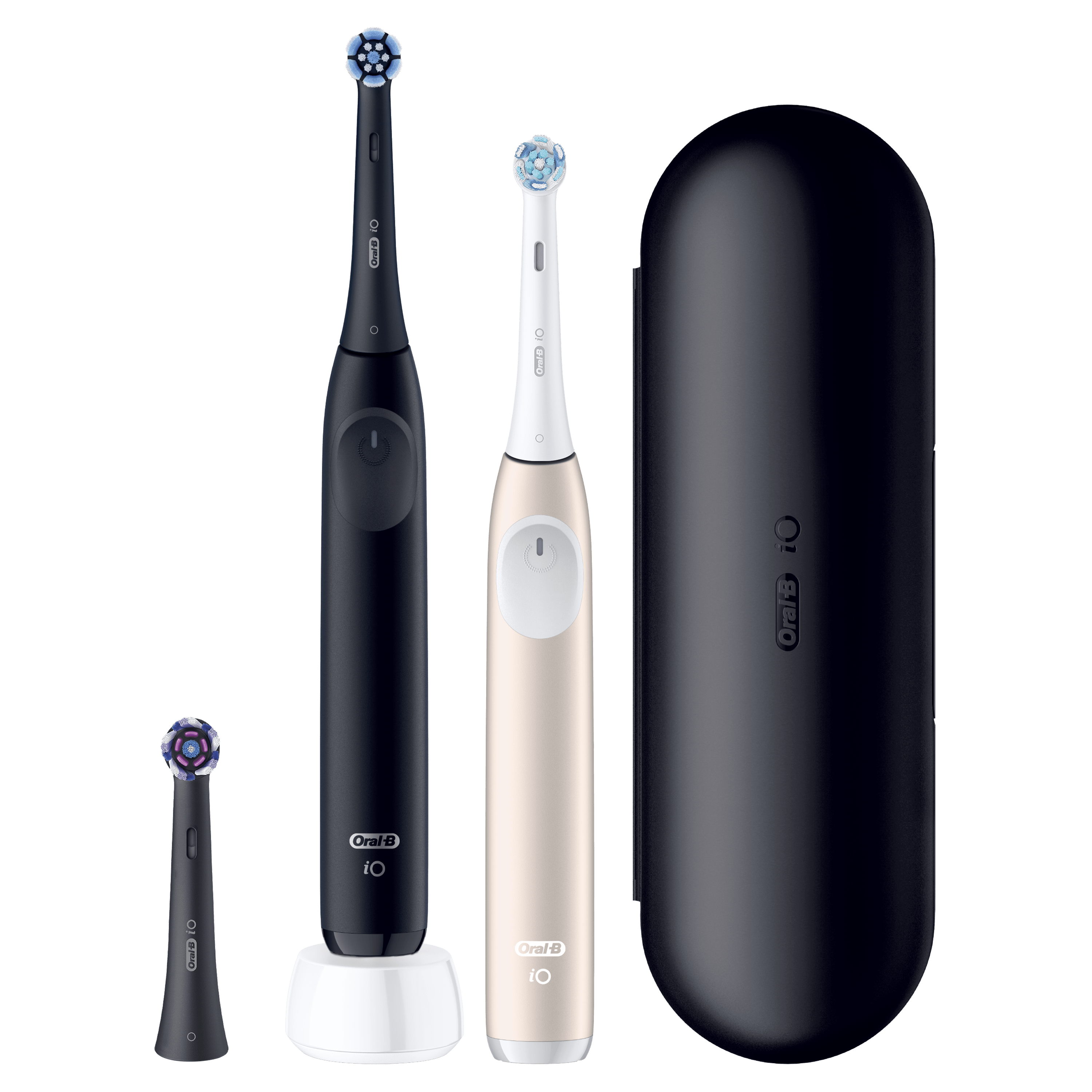 Oral-B iO2 DUO Brosses À Dents Électriques Noire et Rose Clair, 3 Brossettes, 1 Étui De Voyage