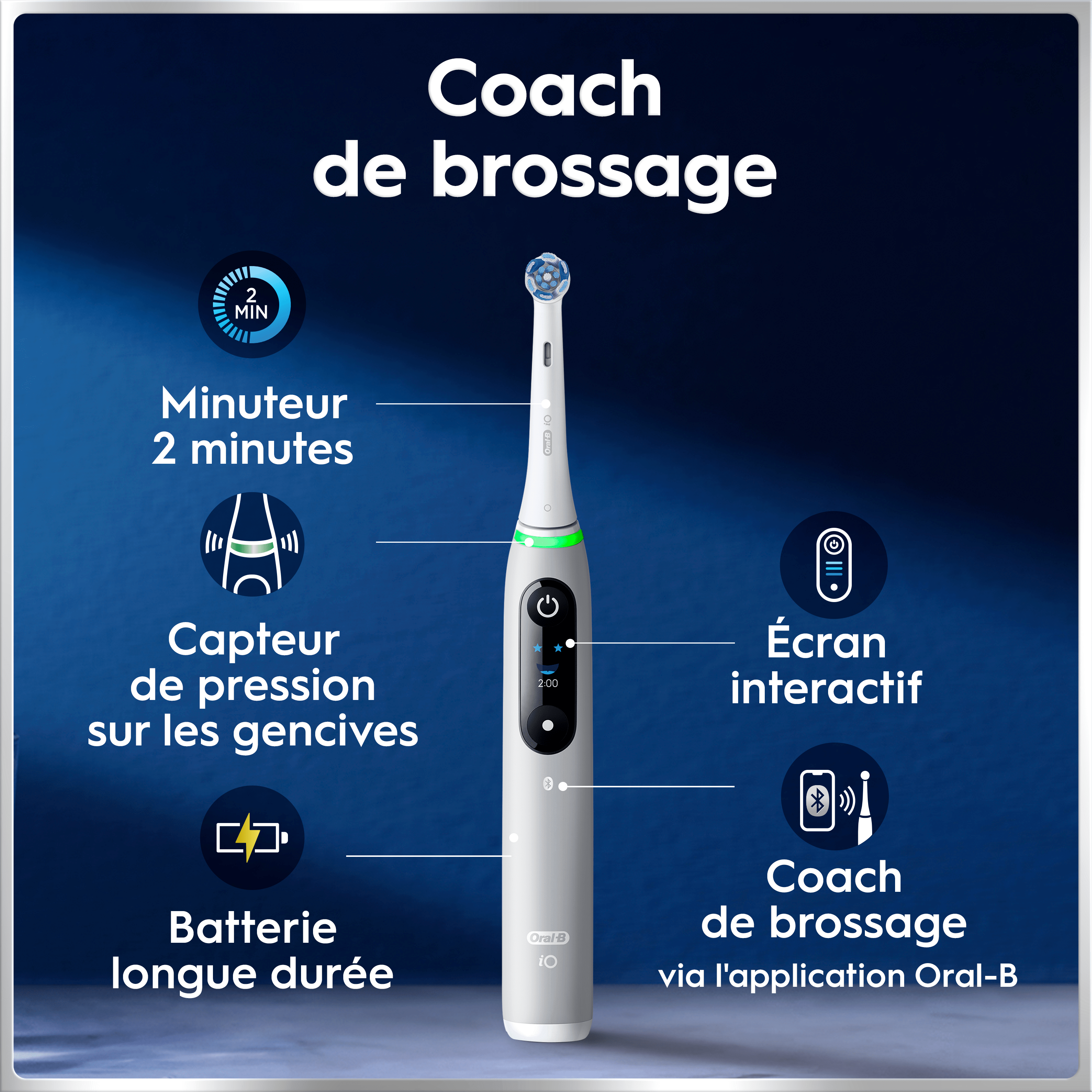 Brosse À Dents Électrique Oral-B iO6 | Grise | 3 brossettes | Batterie Longue Durée | Étui De Voyage Premium | Pochette De Chargeur | Porte-brossettes