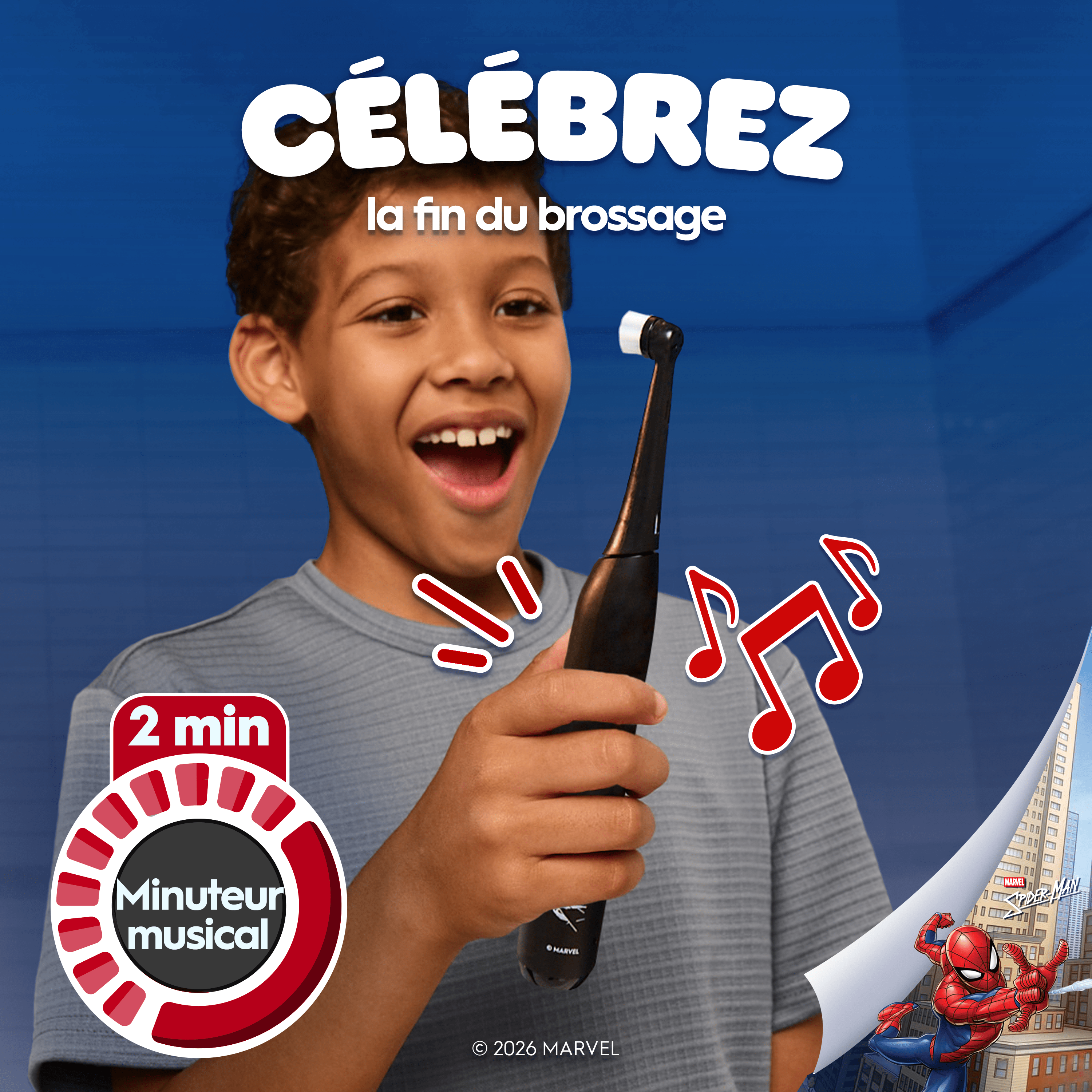 Oral-B iO Kids Marvel Spiderman Brosse À Dents Électrique, 1 Brossette, 3 Modes Avec Mode Douceur Pour Enfants (pack carton marron)