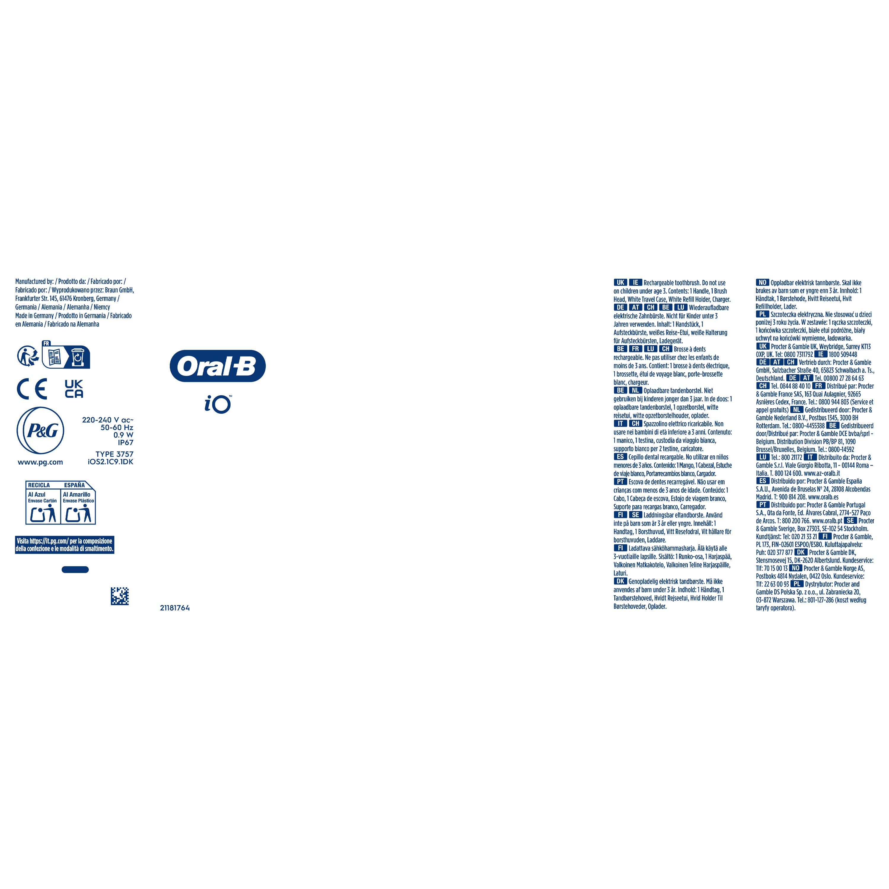 Oral-B iO2 Brosse À Dents Électrique Rose Clair avec 4 Brossettes