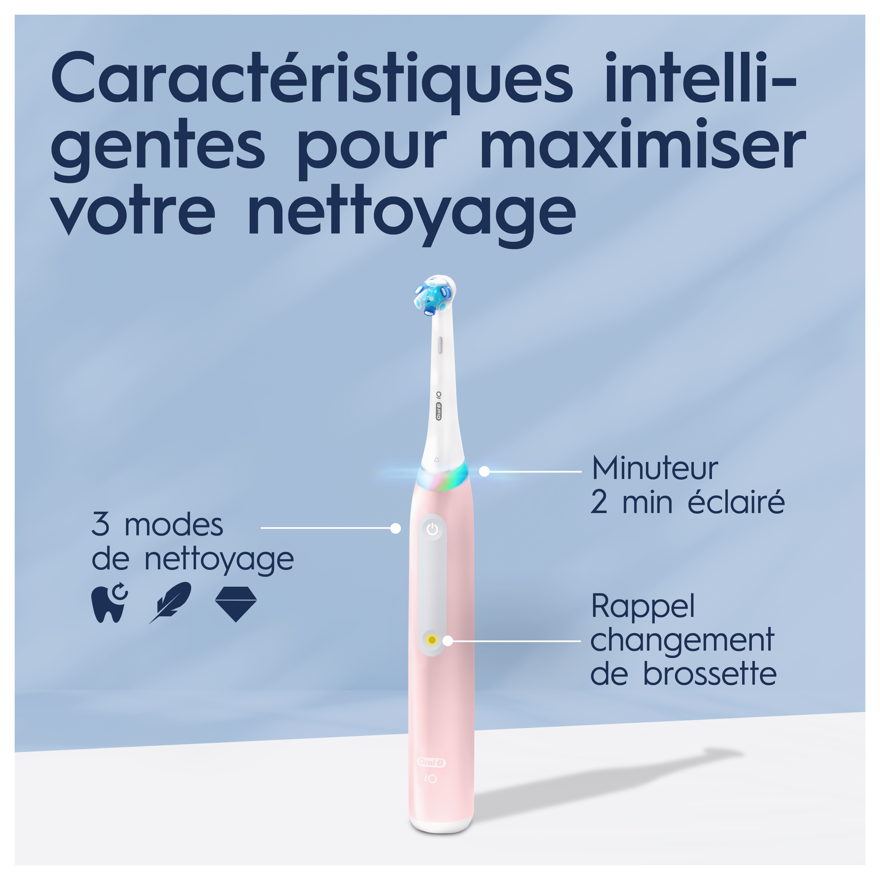 Oral-B iO3 Rose - Pack Sensibilité avec : 1 brosse à dents électrique + 2 dentifrices + 2 brossettes