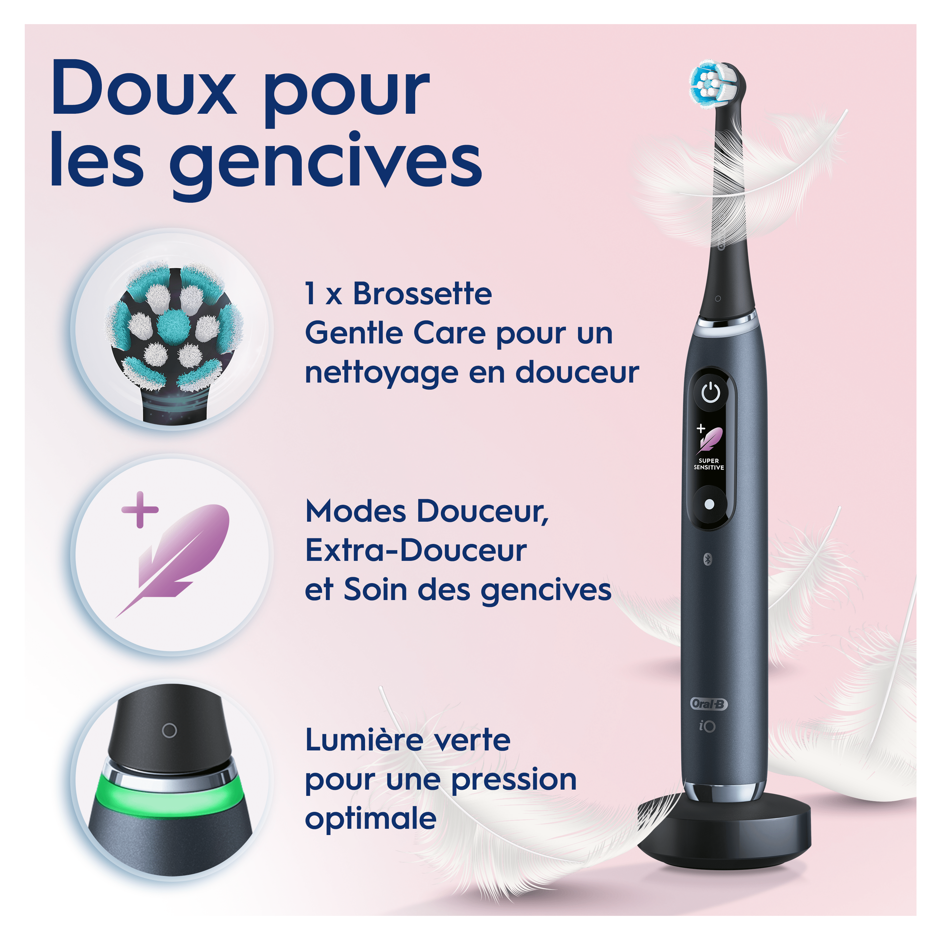 Oral-B iO 9 Brosse à Dents Électrique Noire + Brossettes iO Gentle Care Noires, Lot de 2