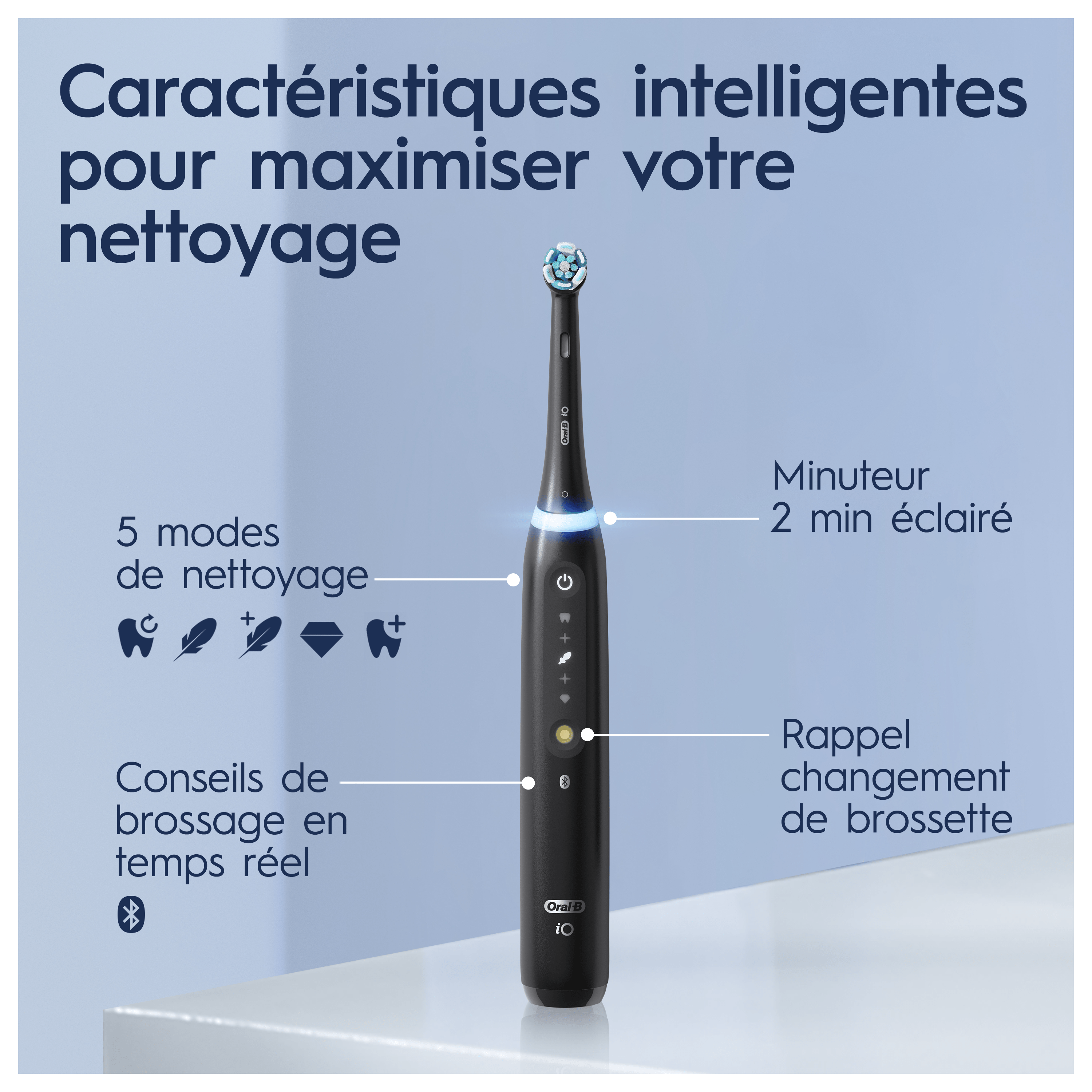 Oral-B iO5 Brosse À Dents Électrique Noire , 3 Brossettes, 1 Étui De Voyage, 1 pochette, 1 Porte Brossettes