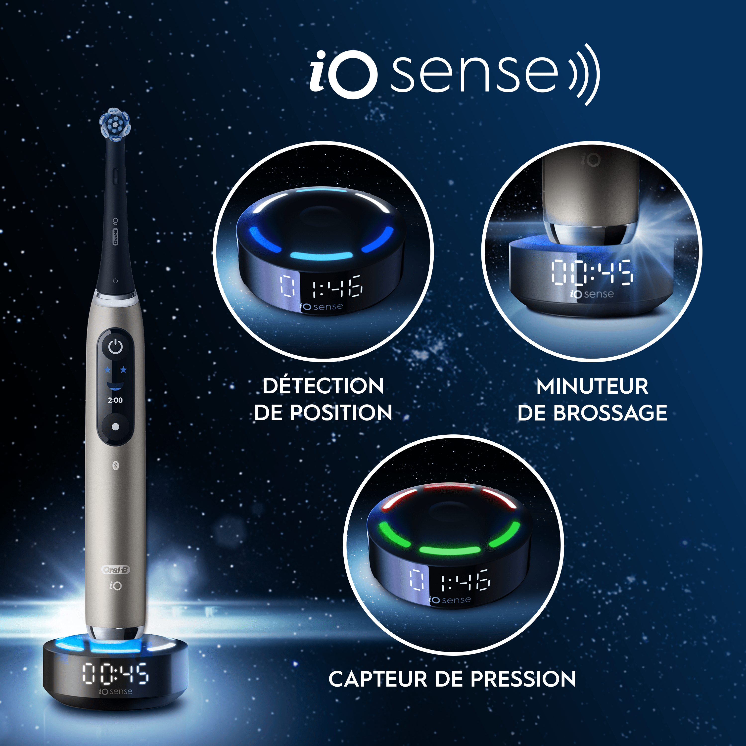 Pack Oral-B iO10 Gold - Sensibilité avec : 1 brosse à dents électrique + 2 dentifrices + 6 brossettes + 1 étui de voyage