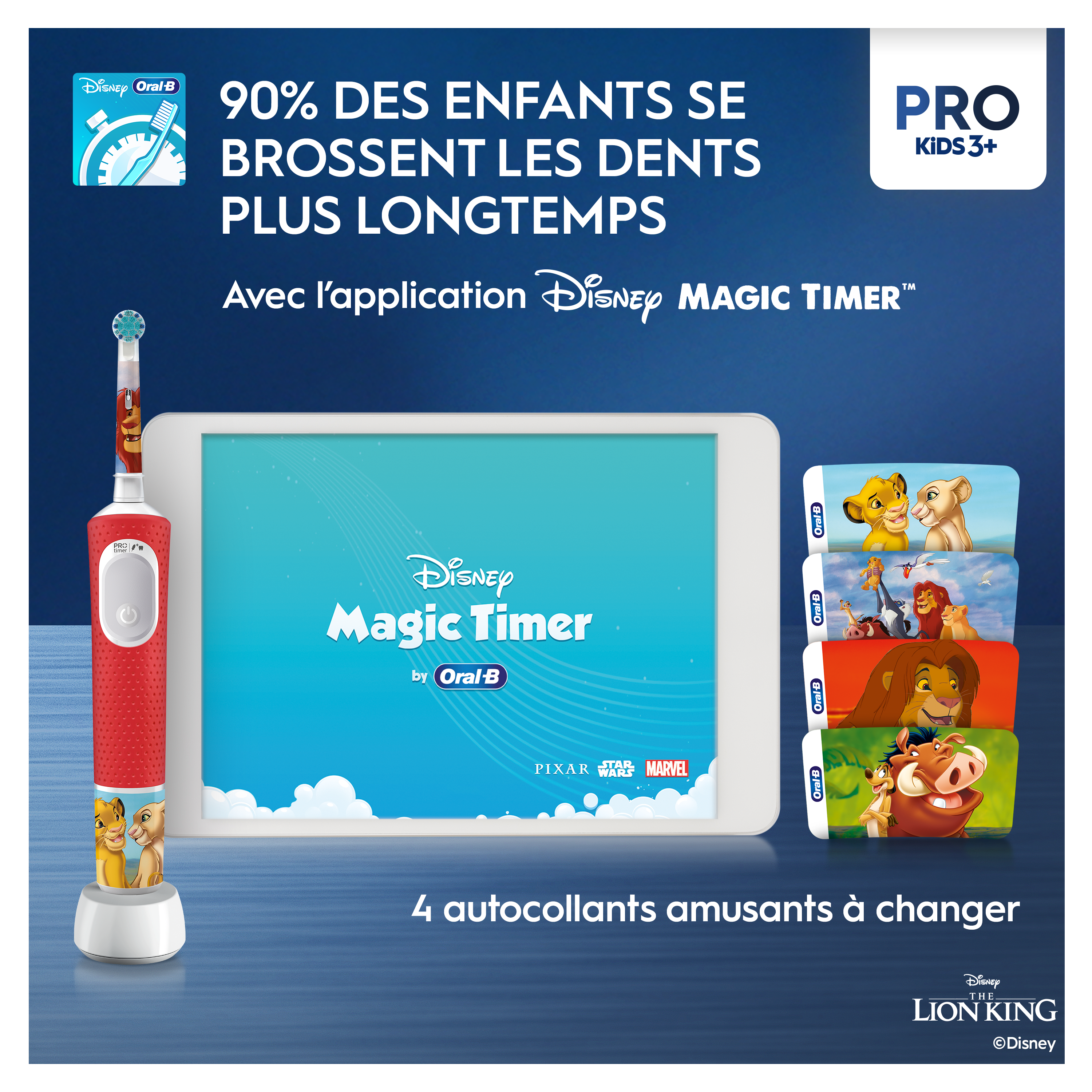 Brosse À Dents Électrique Oral-B Pro Kids 1 Manche Disney Le Roi Lion, 4 Brossettes , 3 Ans et Plus