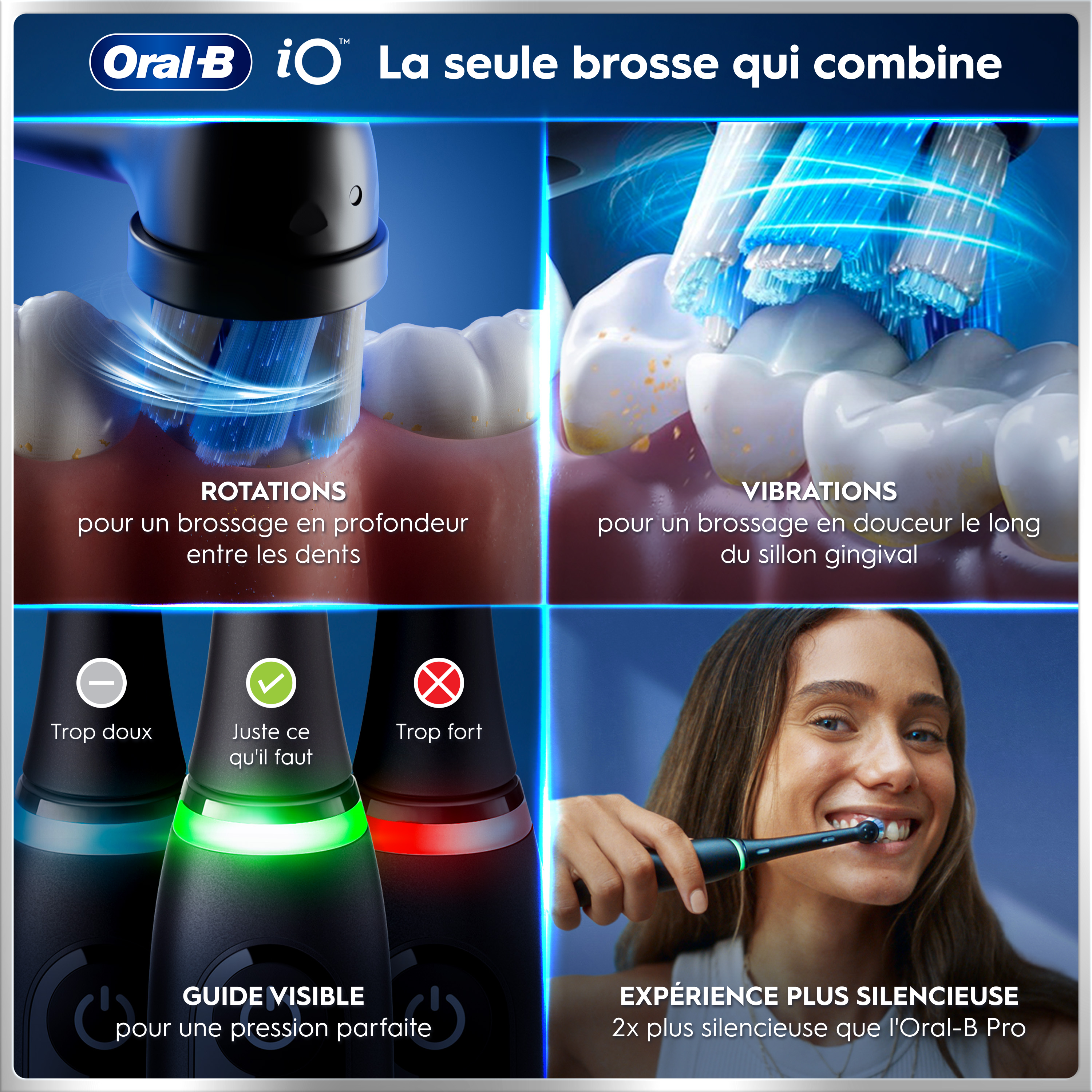 Brosse À Dents Électrique Oral-B iO6 | Noire| 3 brossettes | Batterie Longue Durée | Étui De Voyage Premium | Pochette pour Chargeur | Porte-brossettes