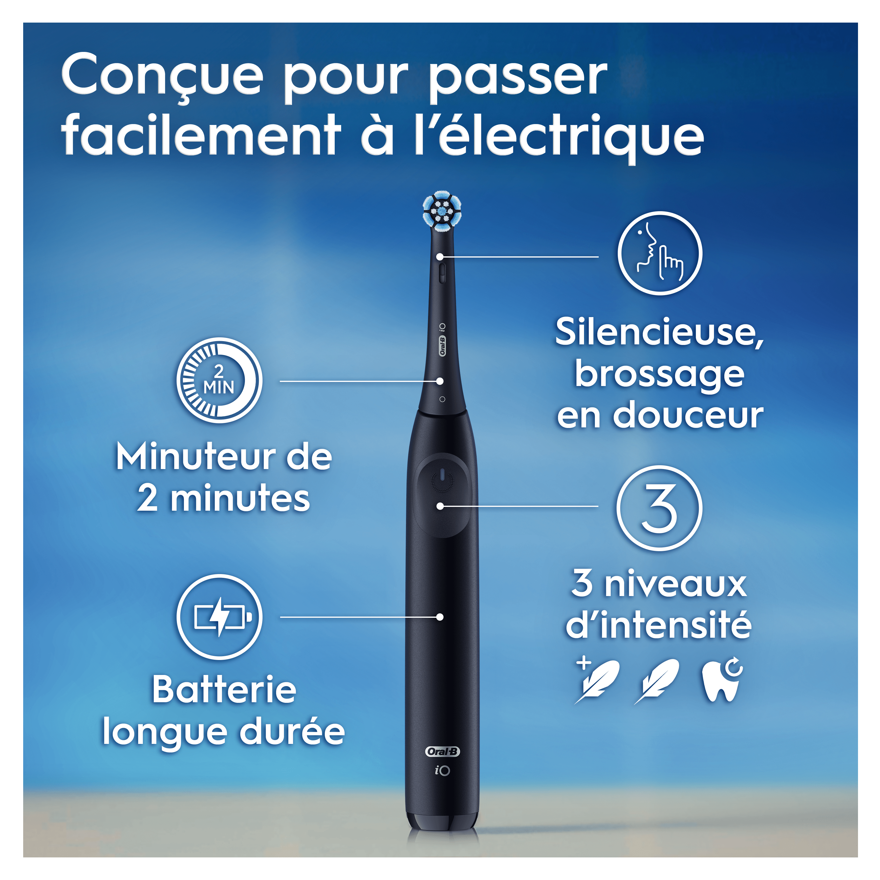 Oral-B iO2 Noire - Pack Nettoyage Douceur avec : 1 brosse à dents électrique + 2 dentifrices + 2 brossettes